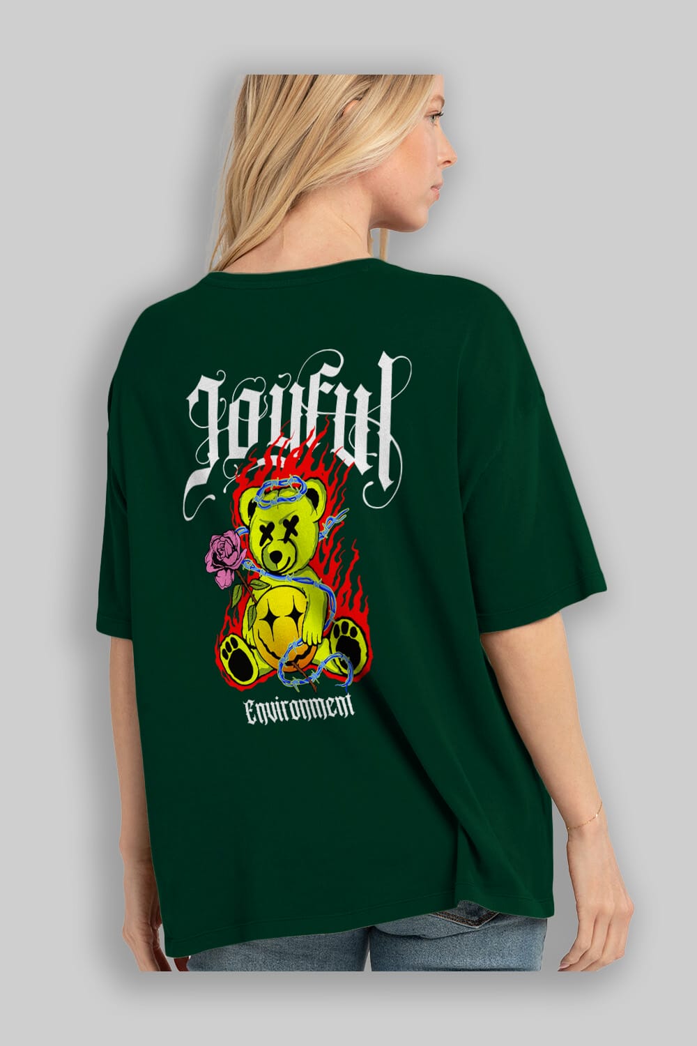 Joyful Bear Arka Baskılı Oversize t-shirt Erkek Kadın Unisex
