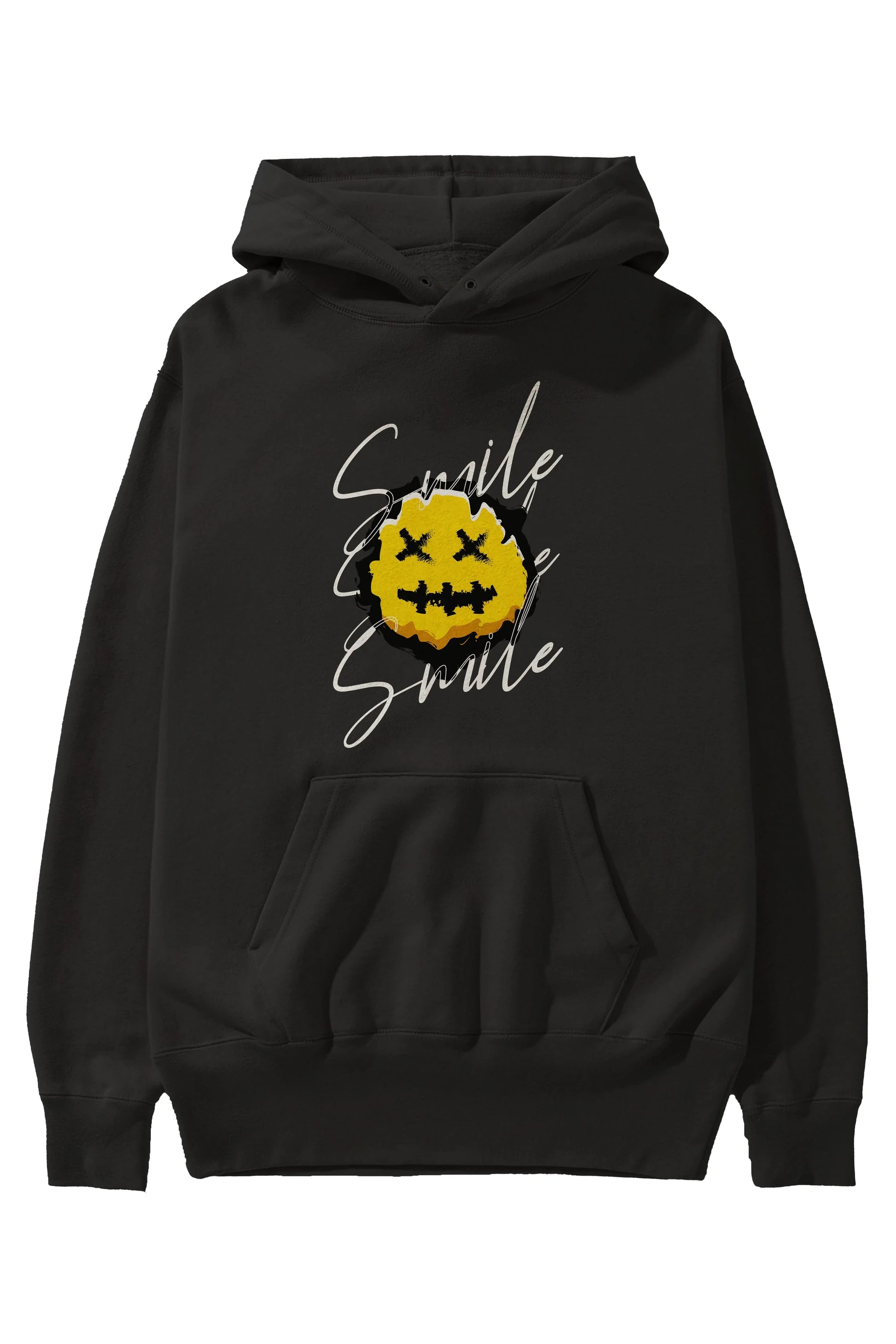 Smile Emoji Ön Baskılı Hoodie Oversize Kapüşonlu Sweatshirt Erkek Kadın Unisex