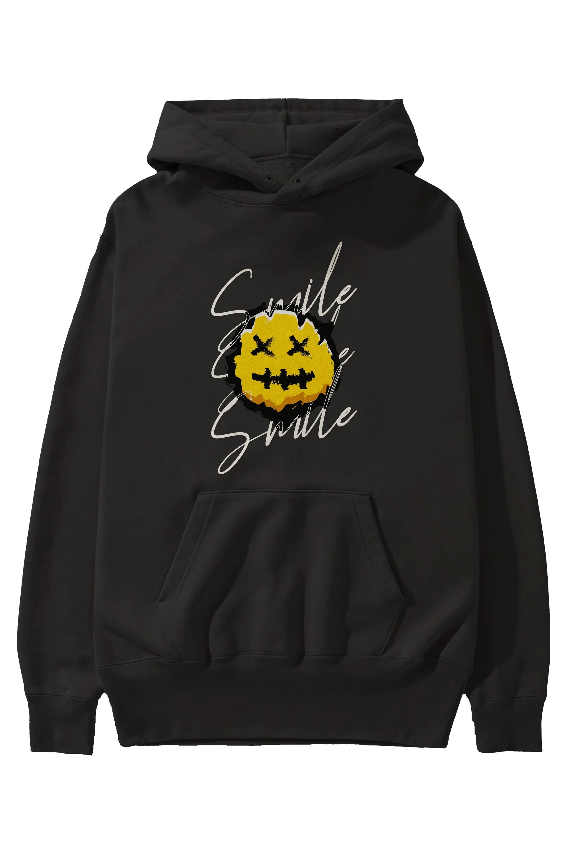 Smile Emoji Ön Baskılı Hoodie Oversize Kapüşonlu Sweatshirt Erkek Kadın Unisex