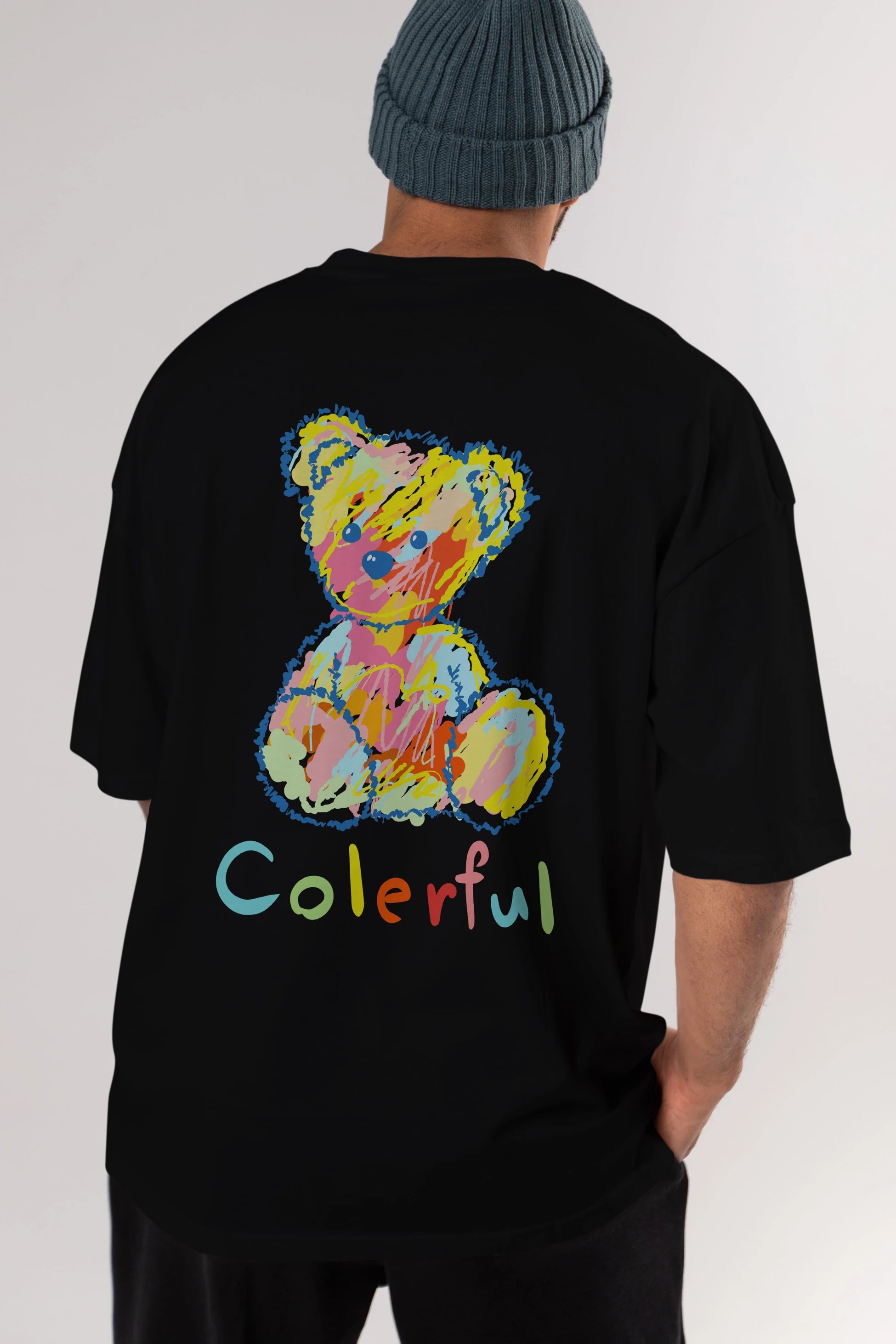 Colerful Bear Arka Baskılı Oversize t-shirt Erkek Kadın Unisex