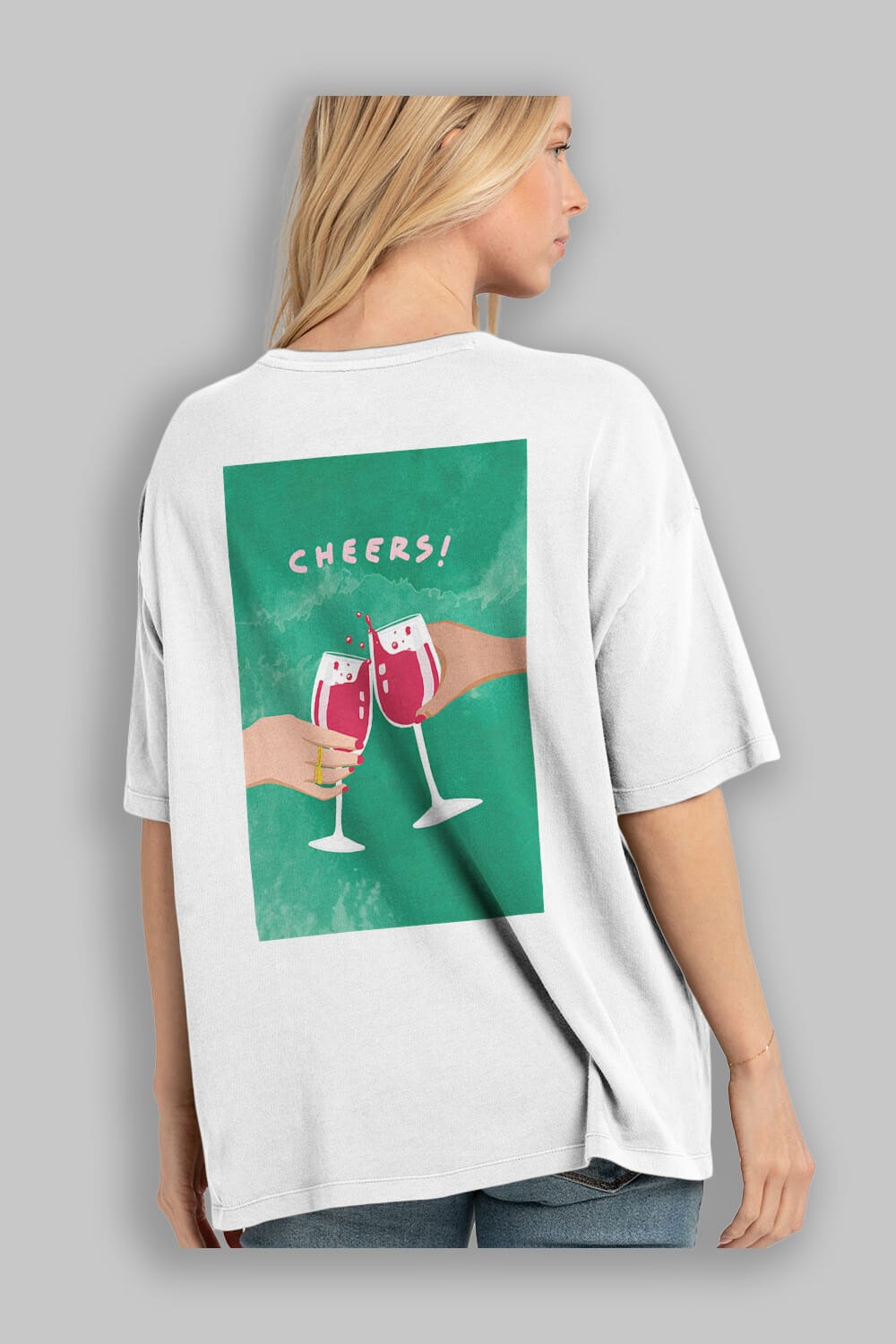 Cheers Arka Baskılı Oversize t-shirt Erkek Kadın Unisex %100 Pamuk Bisiklet Yaka tişort