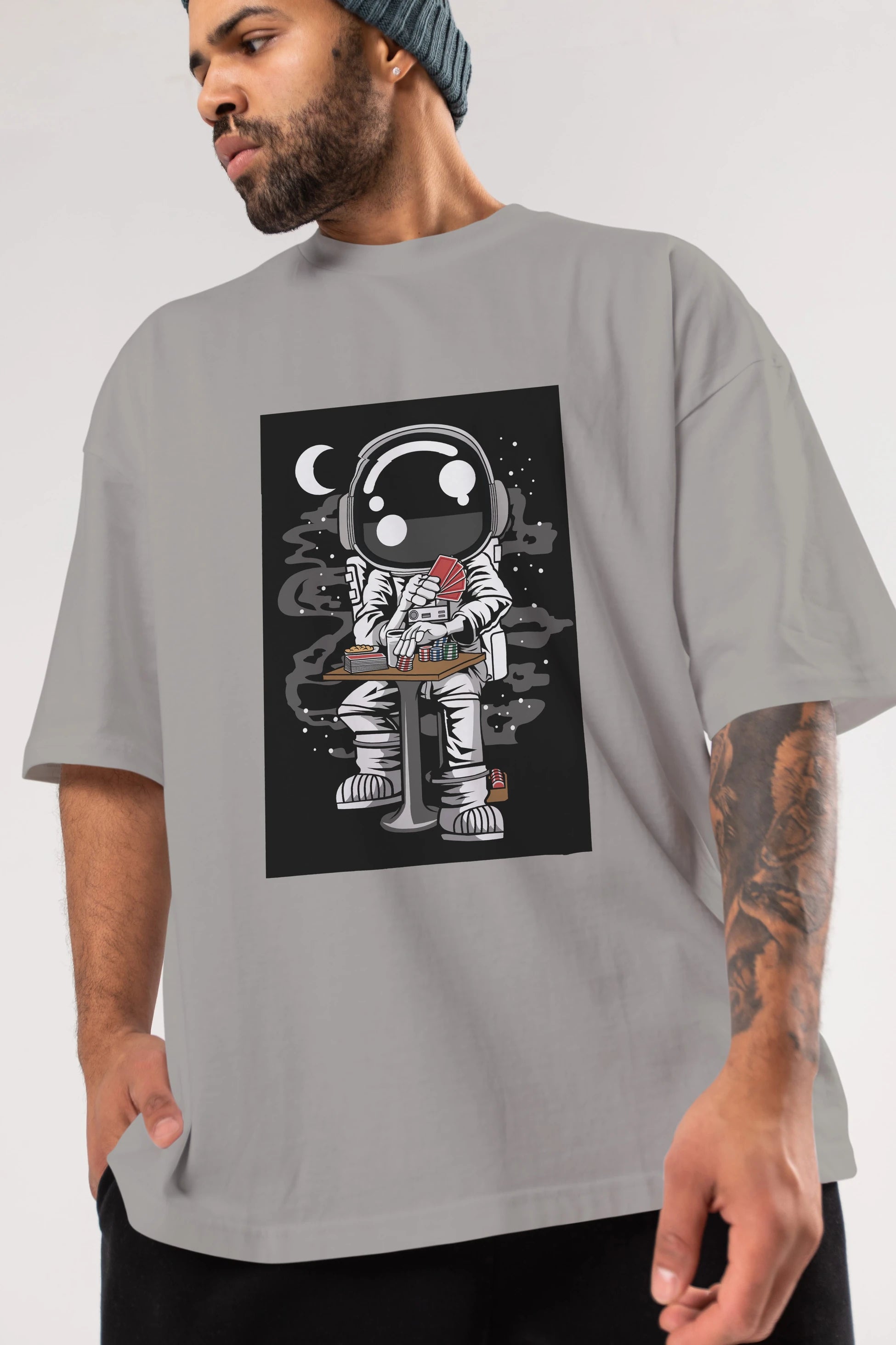 Astronaut Gambler Ön Baskılı Oversize t-shirt Erkek Kadın Unisex