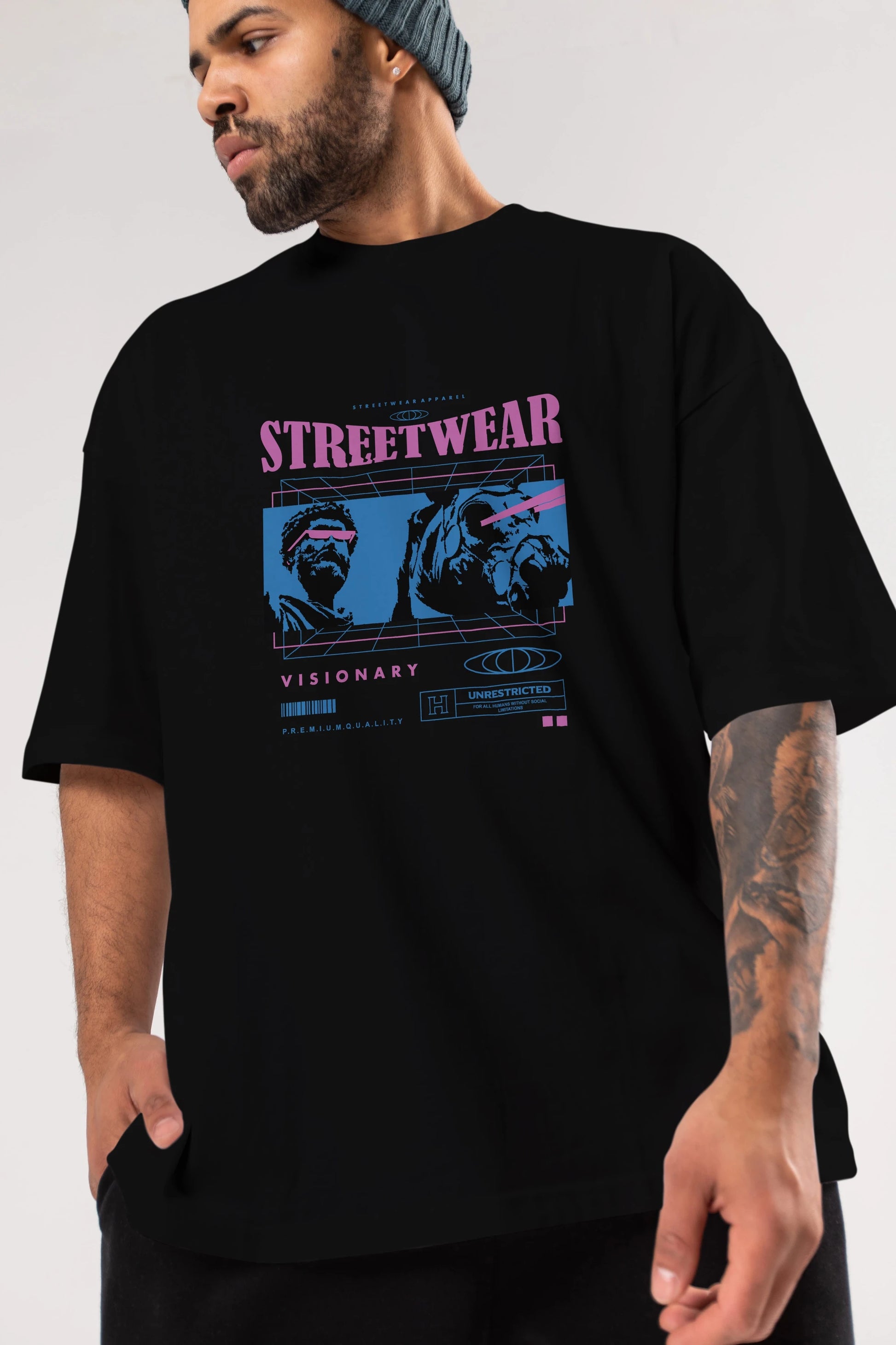 Streetwear Visionary Ön Baskılı Oversize t-shirt Erkek Kadın Unisex