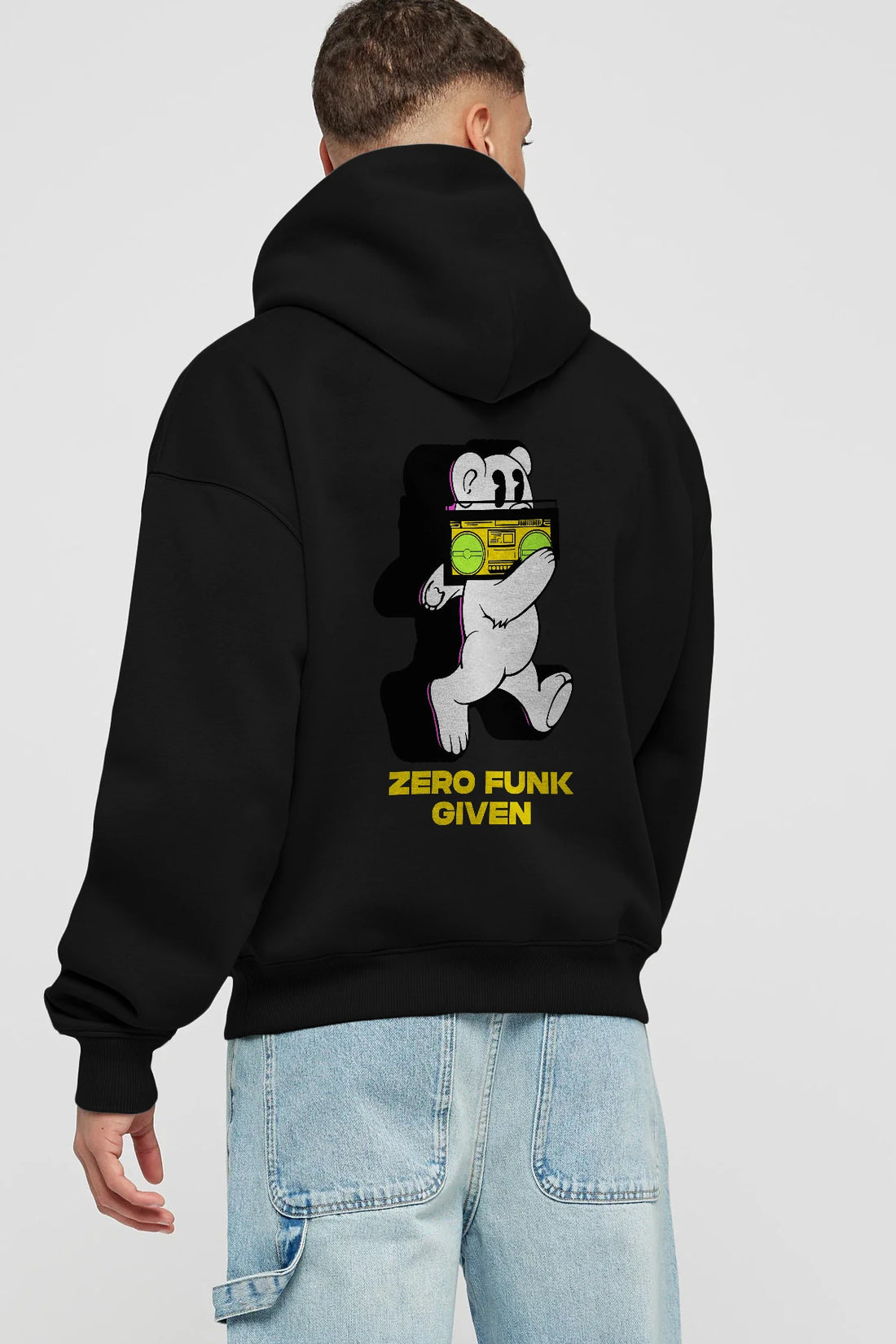 Zero Funk Given Bear Arka Baskılı Hoodie Oversize Kapüşonlu Sweatshirt Erkek Kadın Unisex