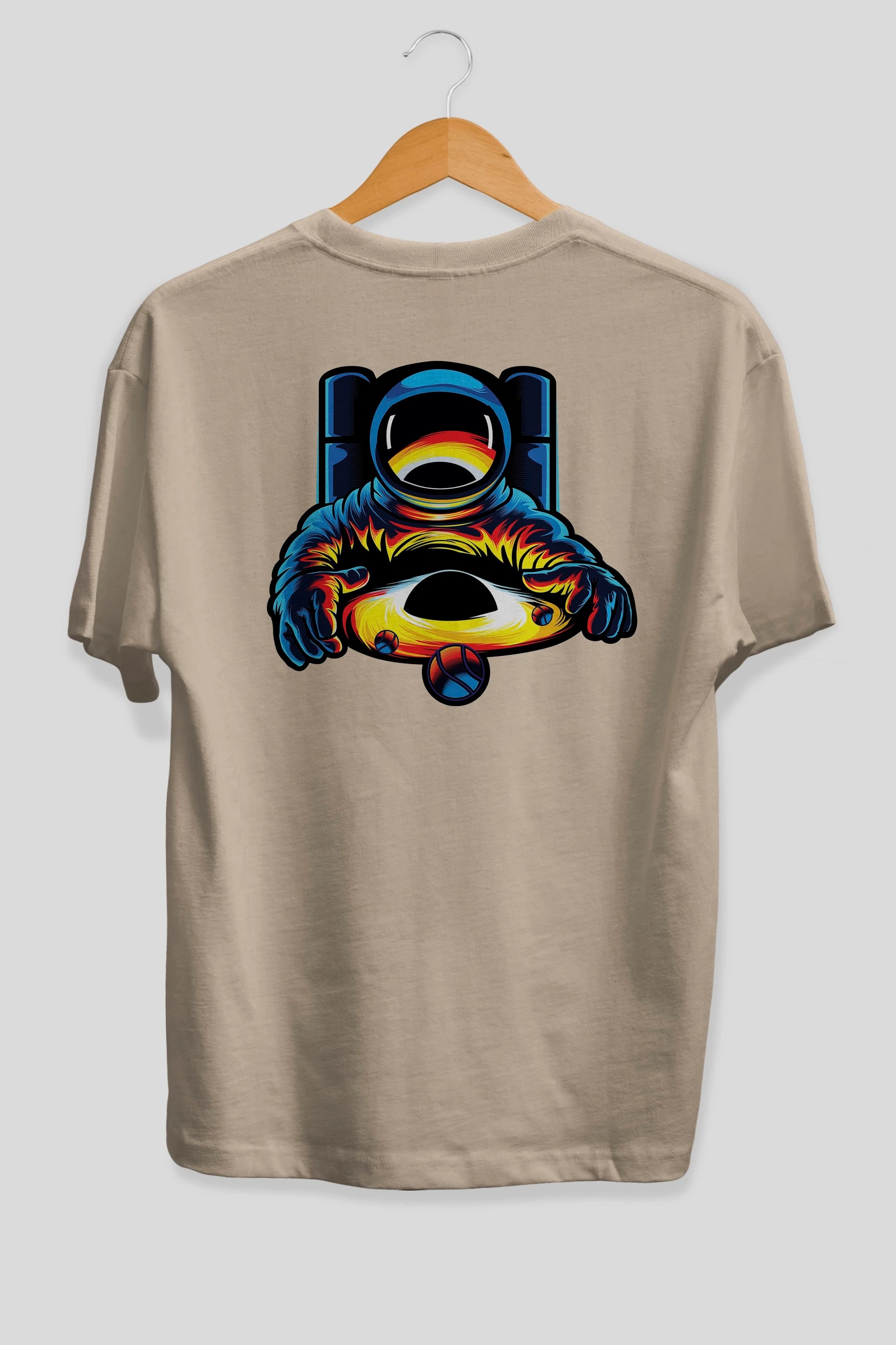 Astronaut & Black Hole Arka Baskılı Oversize t-shirt Erkek Kadın Unisex