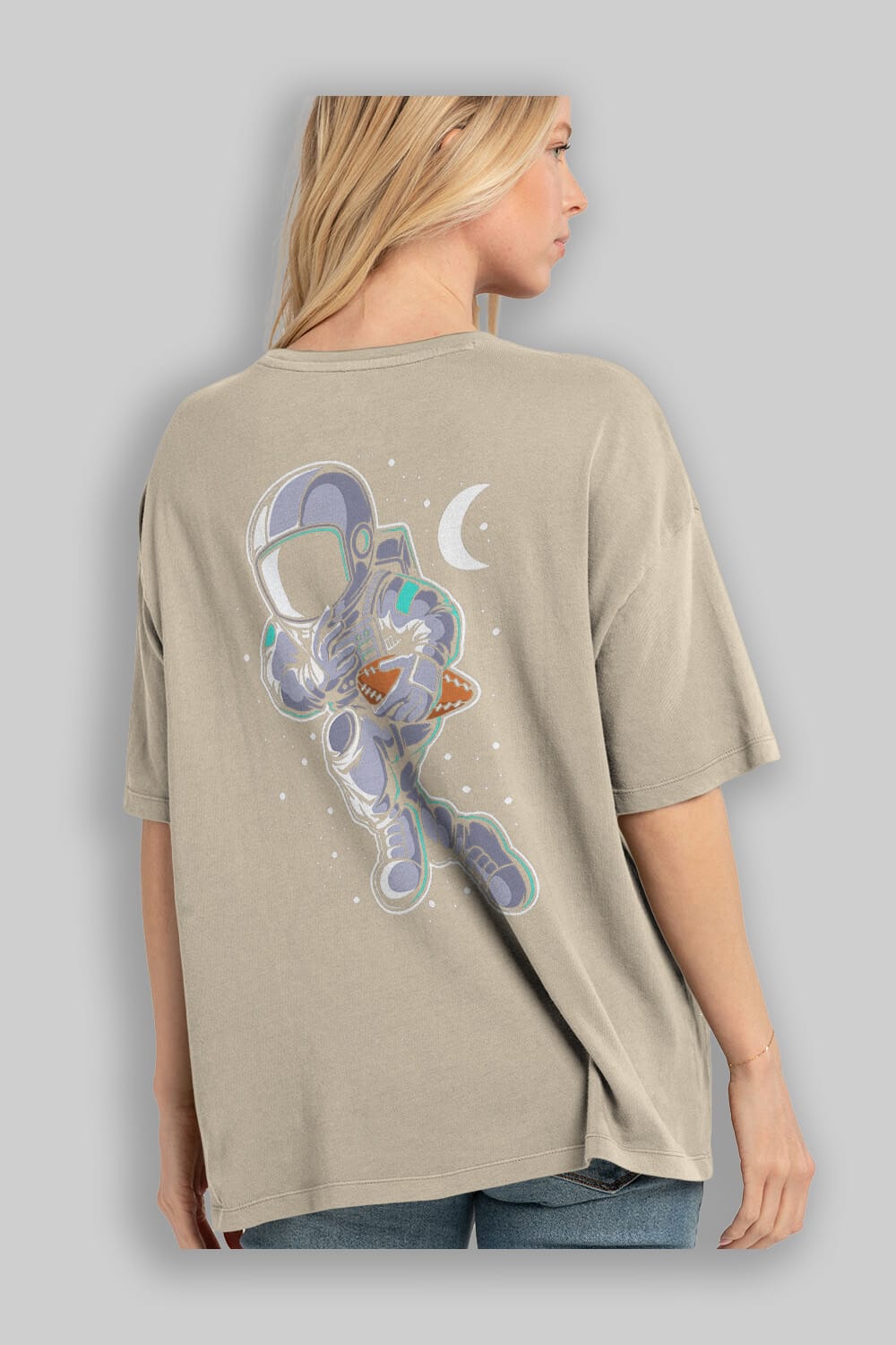 Astronaut Rugby Arka Baskılı Oversize t-shirt Erkek Kadın Unisex