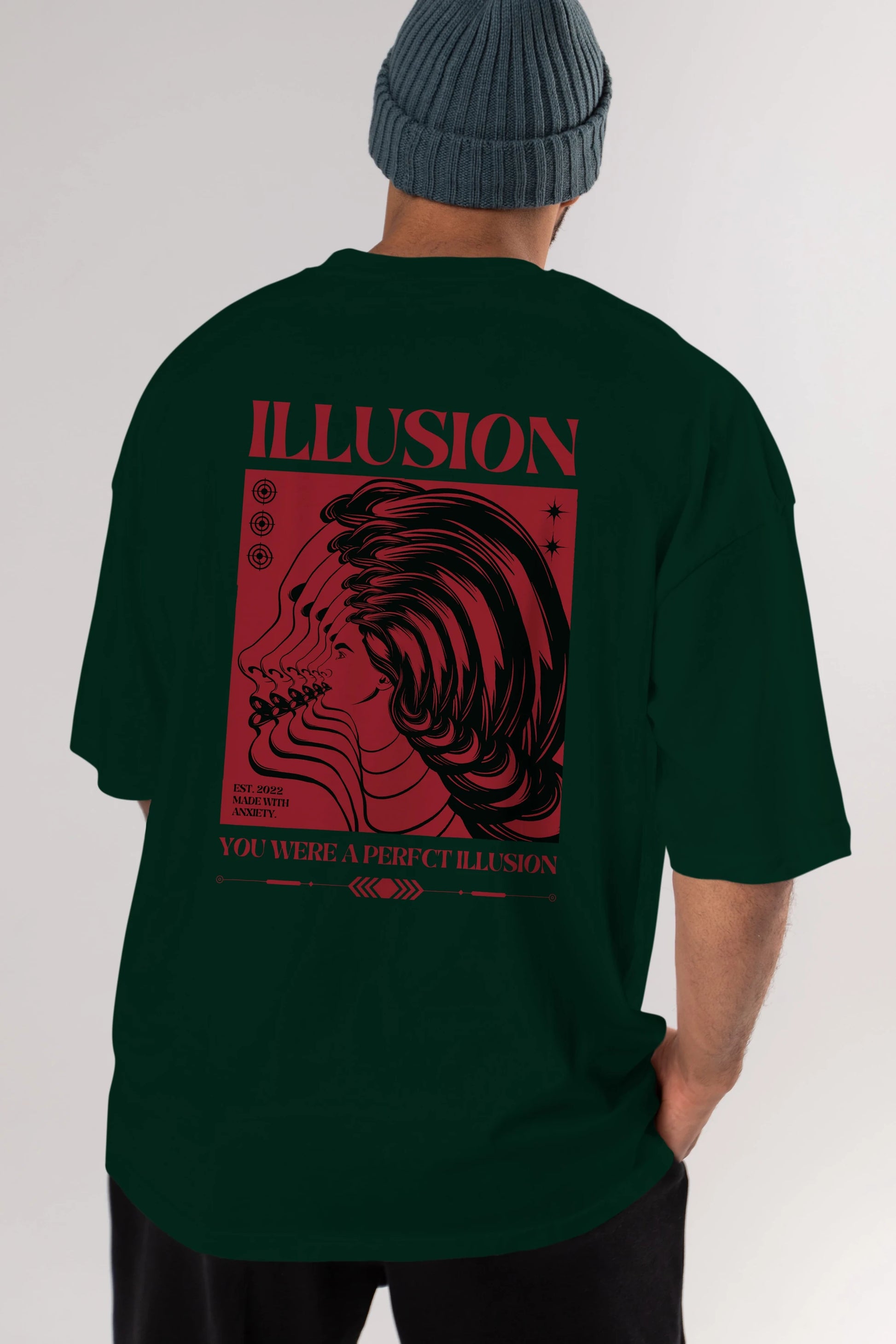 Illusion Streetwear Arka Baskılı Oversize t-shirt Erkek Kadın Unisex