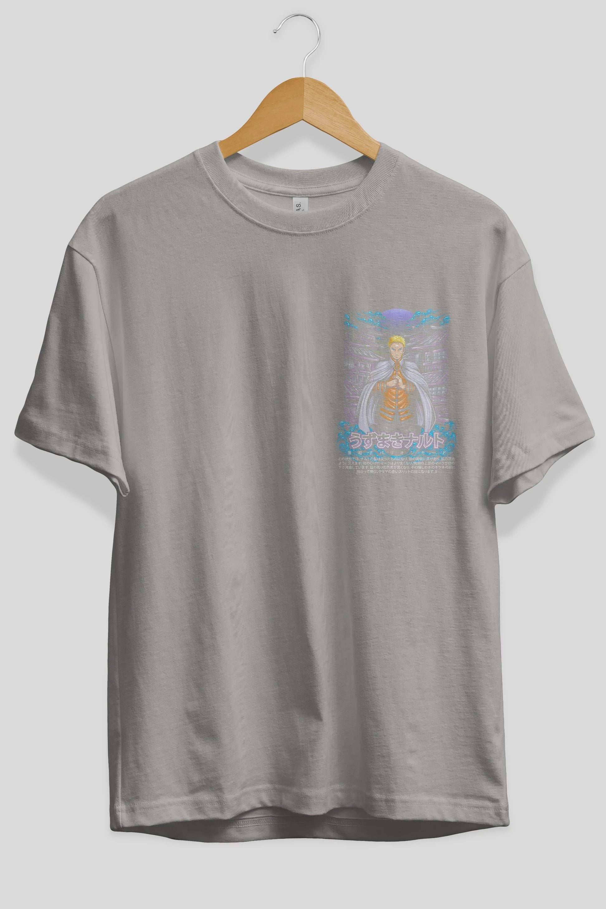 NARUTO (8) Ön Sol Baskılı Oversize t-shirt Erkek Kadın Unisex %100 Pamuk Bisiklet Yaka tişort