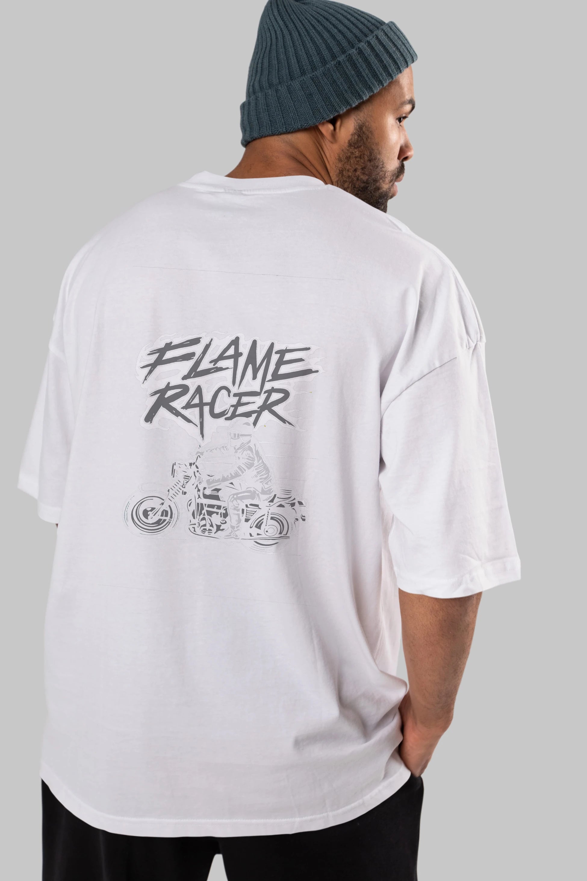 Flame Racer Arka Baskılı Oversize t-shirt Erkek Kadın Unisex %100 Pamuk