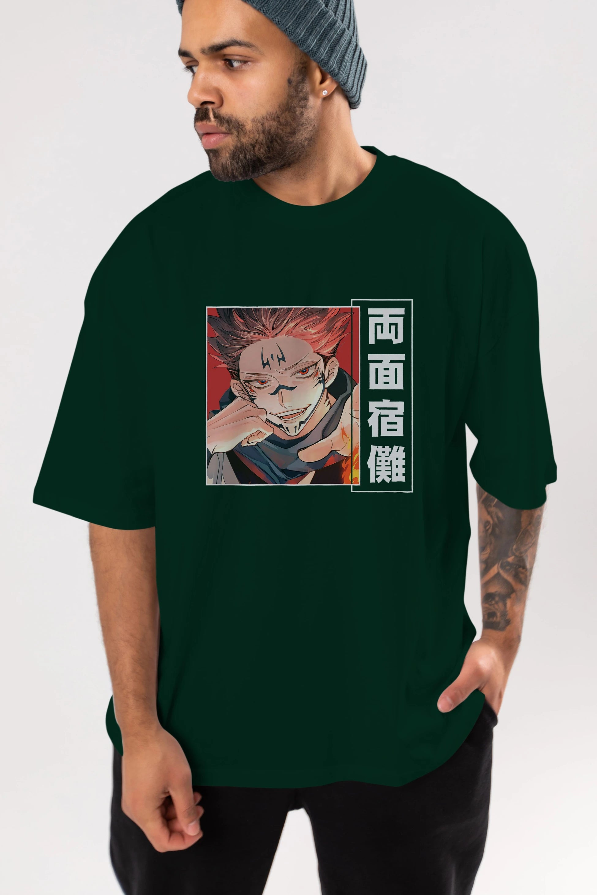 Sukuna Ryoumen 4 Anime Ön Baskılı Oversize t-shirt %100 pamuk Erkek Kadın Unisex