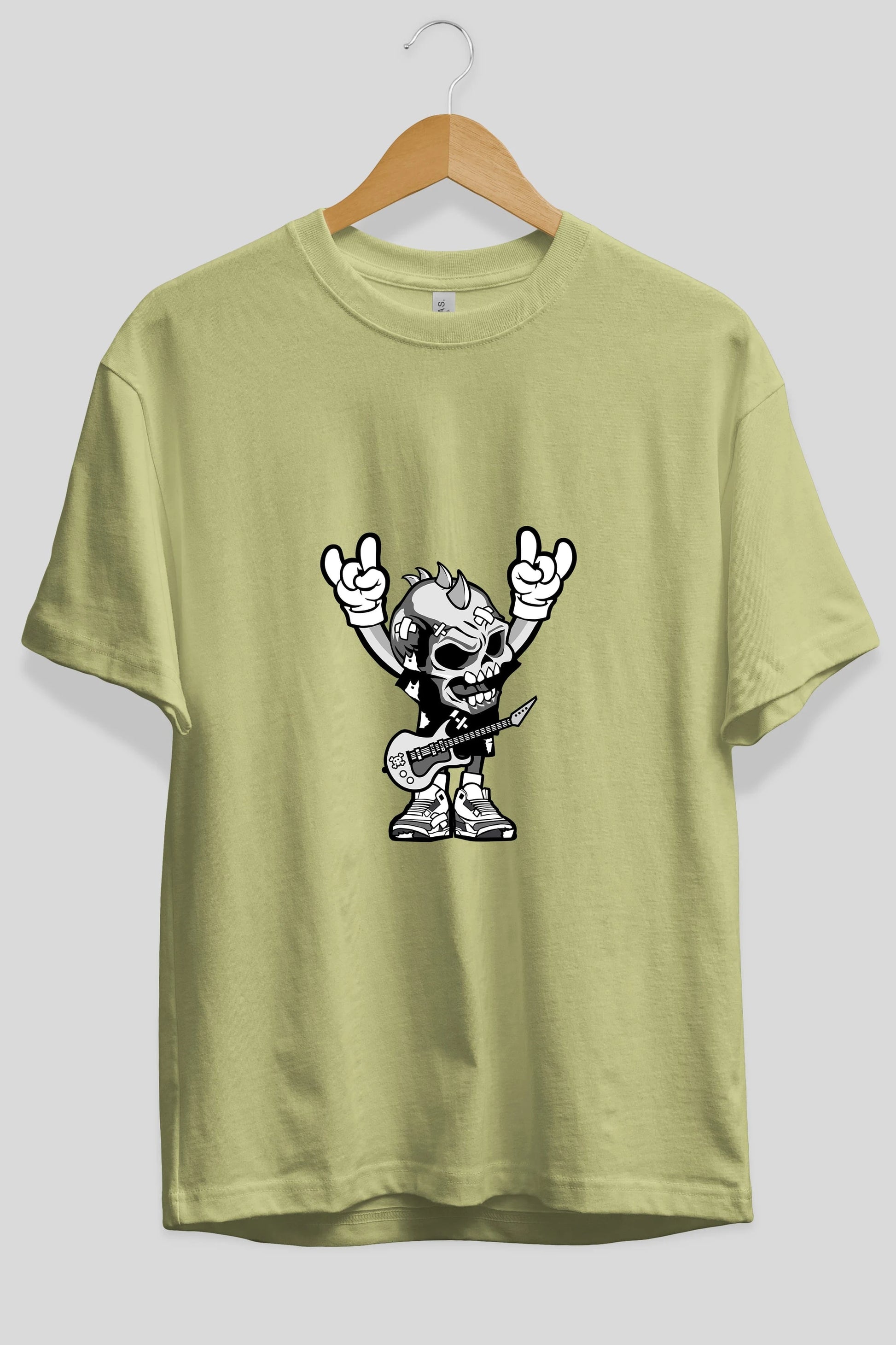 Punk Rock Skull Ön Baskılı Oversize t-shirt Erkek Kadın Unisex %100 Pamuk tişort
