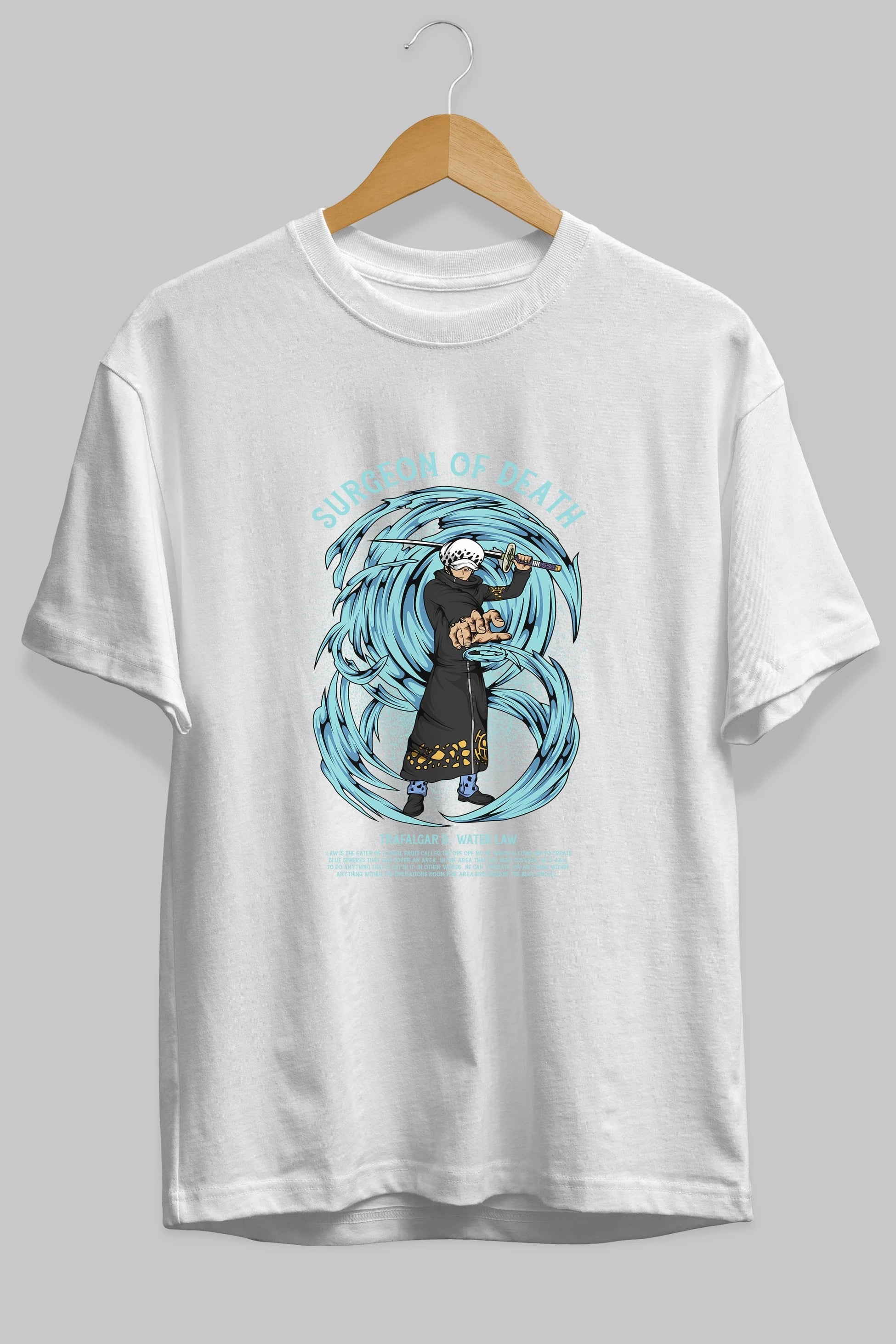 Trafalgad D. Water Law Anime Ön Baskılı Oversize t-shirt %100 pamuk Erkek Kadın Unisex