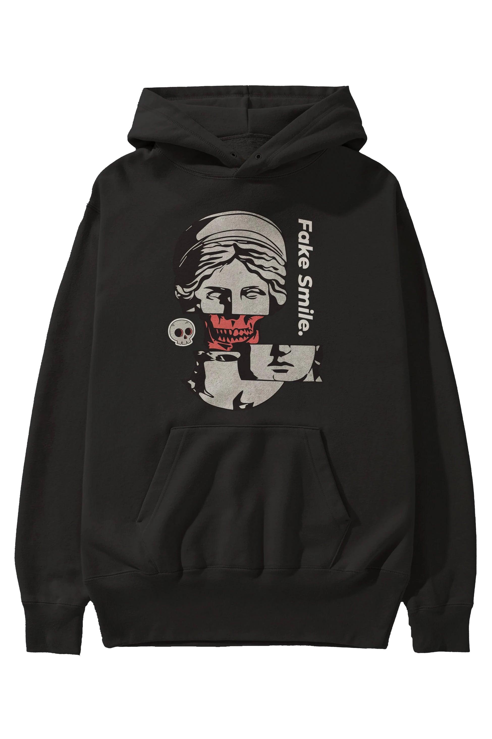 Fake Smile Yazılı Ön Baskılı Oversize Hoodie Kapüşonlu Sweatshirt Erkek Kadın Unisex