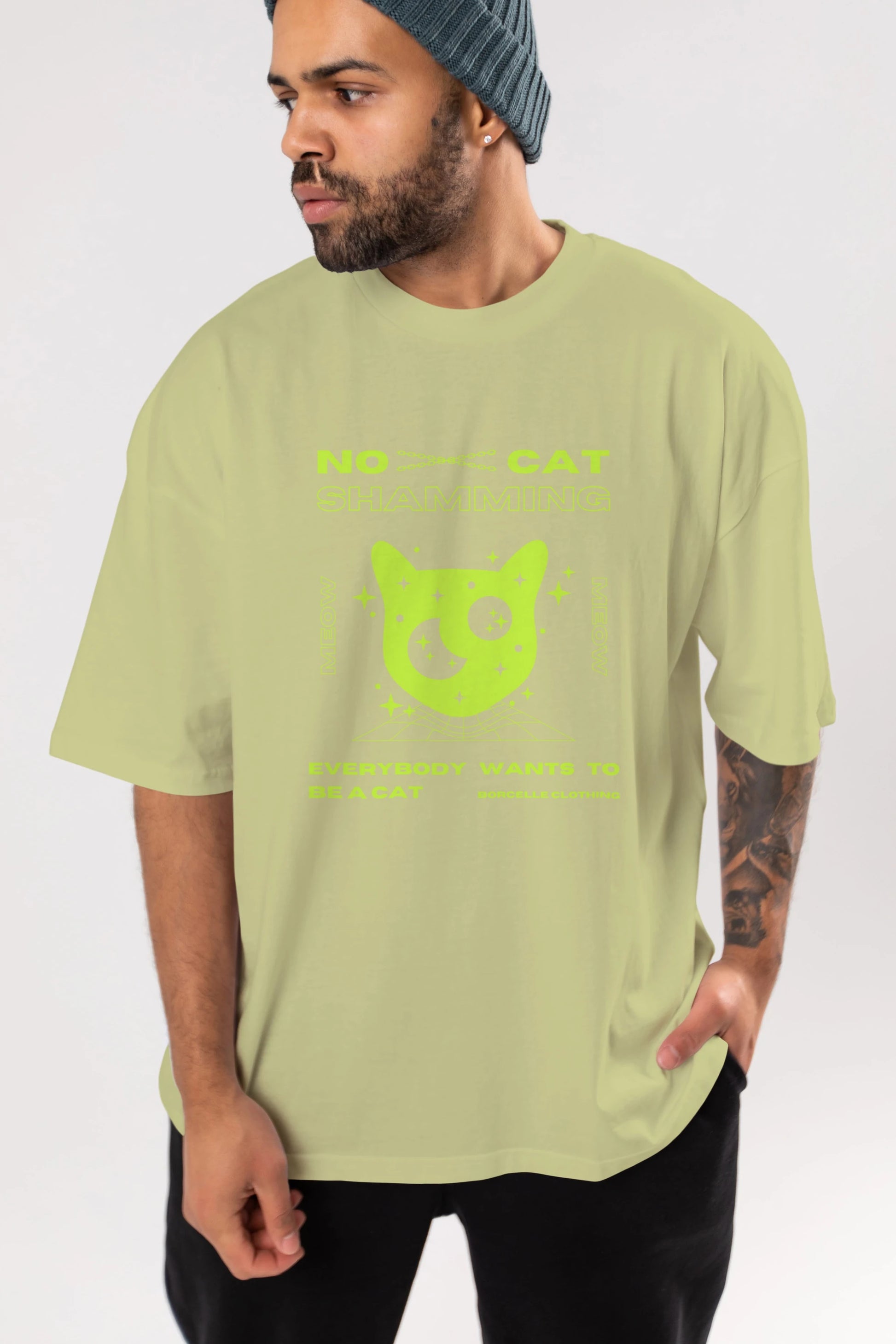 No Cat Shamming Yazılı Ön Baskılı Oversize t-shirt Erkek Kadın Unisex