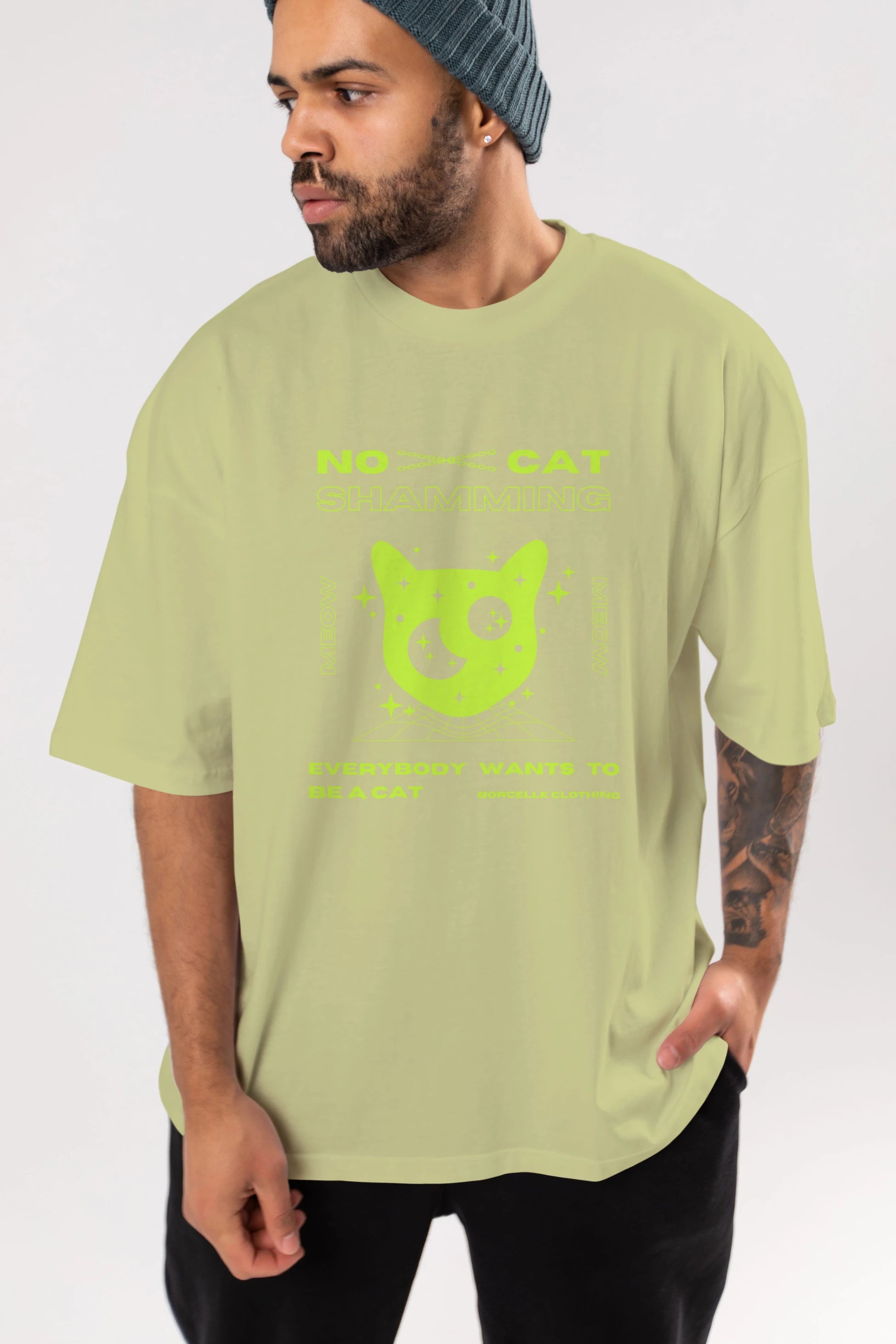 No Cat Shamming Yazılı Ön Baskılı Oversize t-shirt Erkek Kadın Unisex