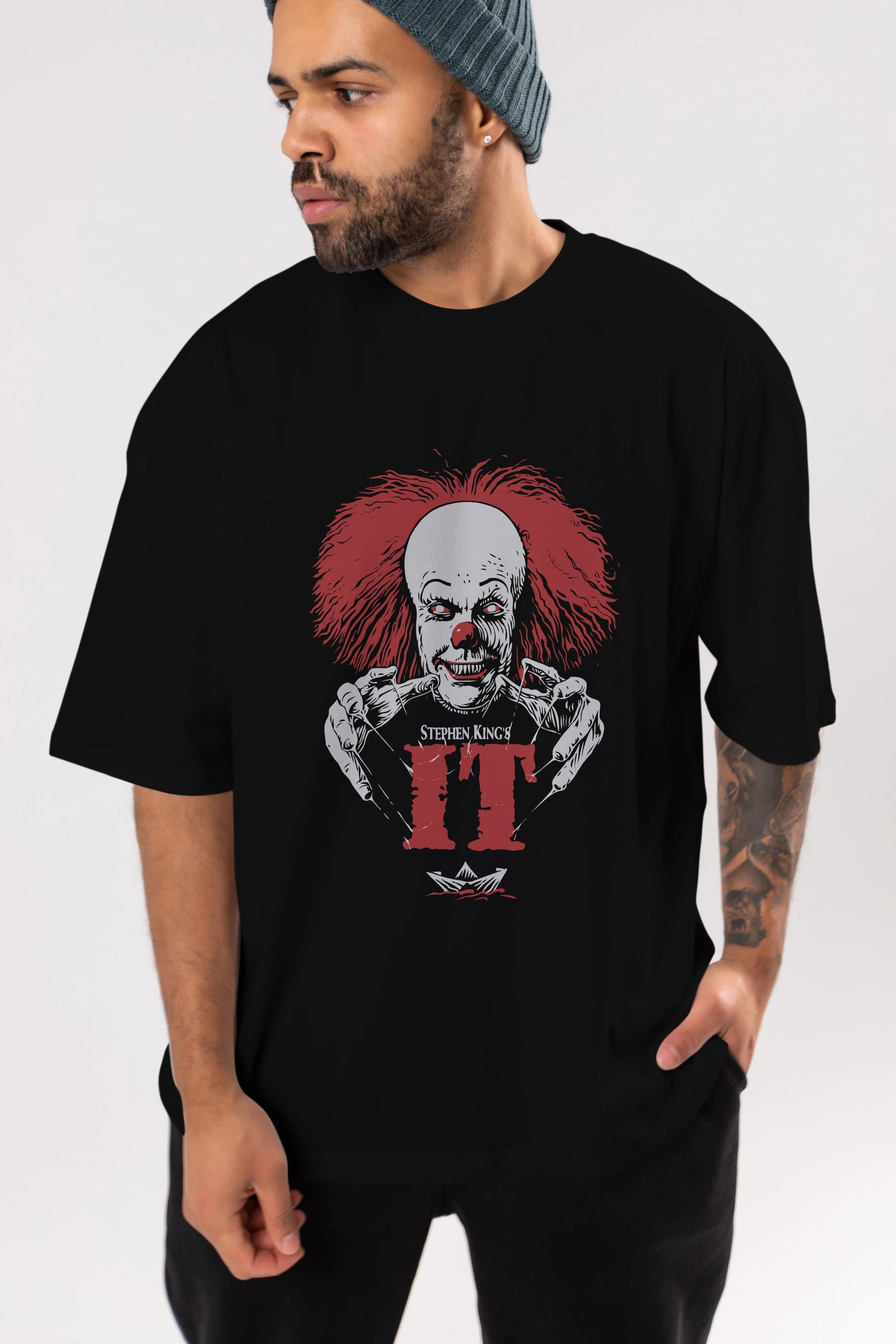 it Ön Baskılı Oversize t-shirt Erkek Kadın Unisex %100 Pamuk Bisiklet Yaka tişort