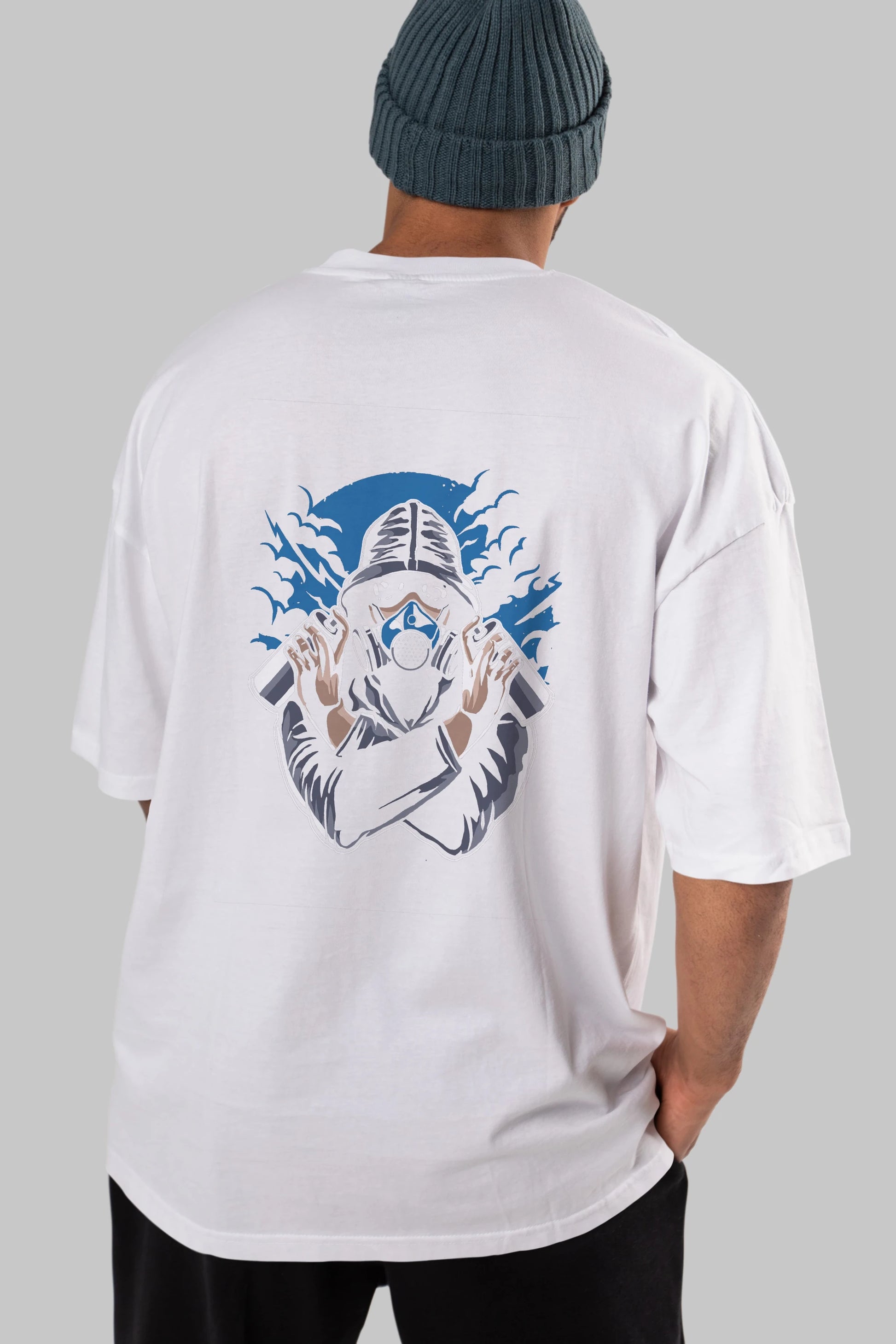Graffiti Gasmask Arka Baskılı Oversize t-shirt Erkek Kadın Unisex %100 Pamuk