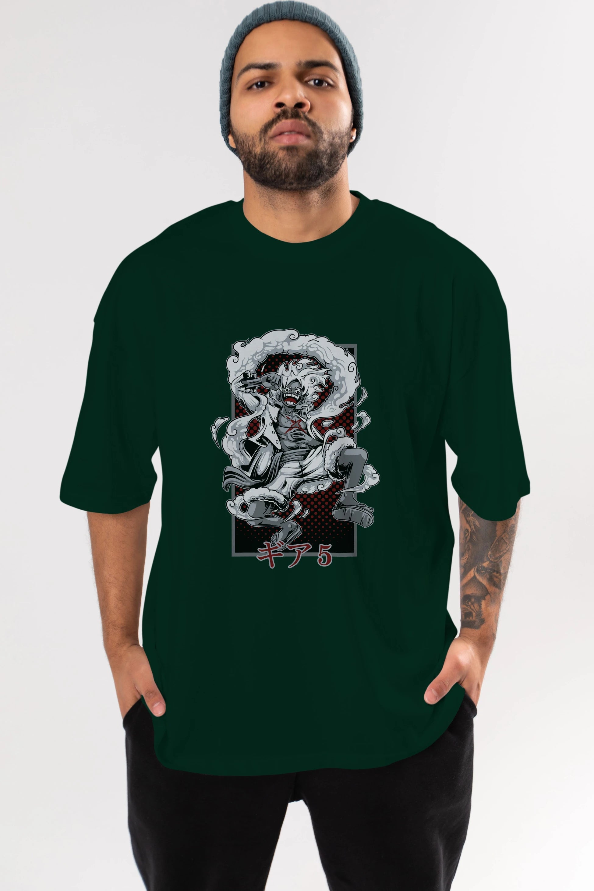LUFFY GEAR 5 Anime Ön Baskılı Oversize t-shirt %100 pamuk Erkek Kadın Unisex