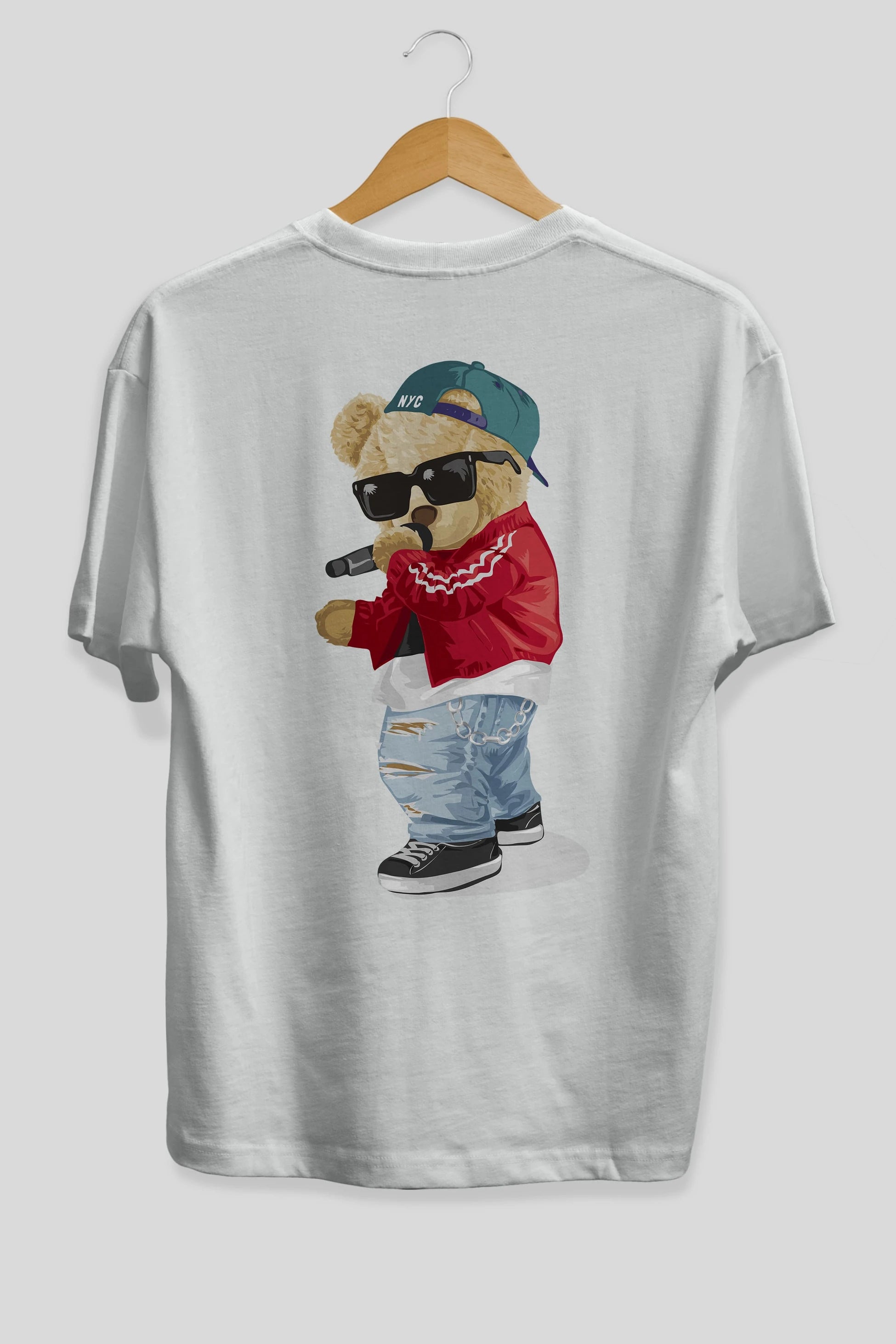 Teddy Bear Şarkıcı Arka Baskılı Oversize t-shirt Erkek Kadın Unisex %100 Pamuk