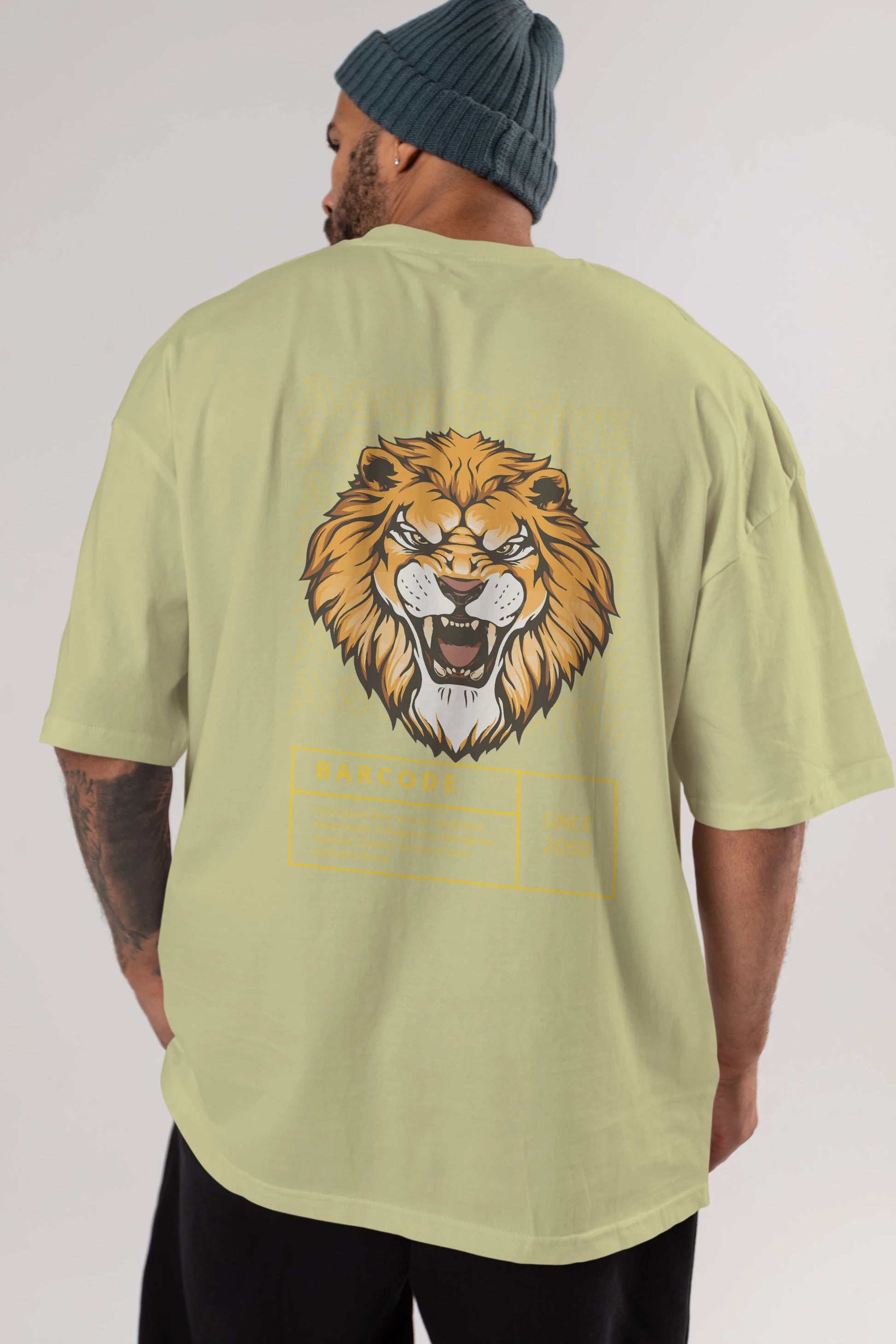 Aggressive Lion Arka Baskılı Oversize t-shirt Erkek Kadın Unisex