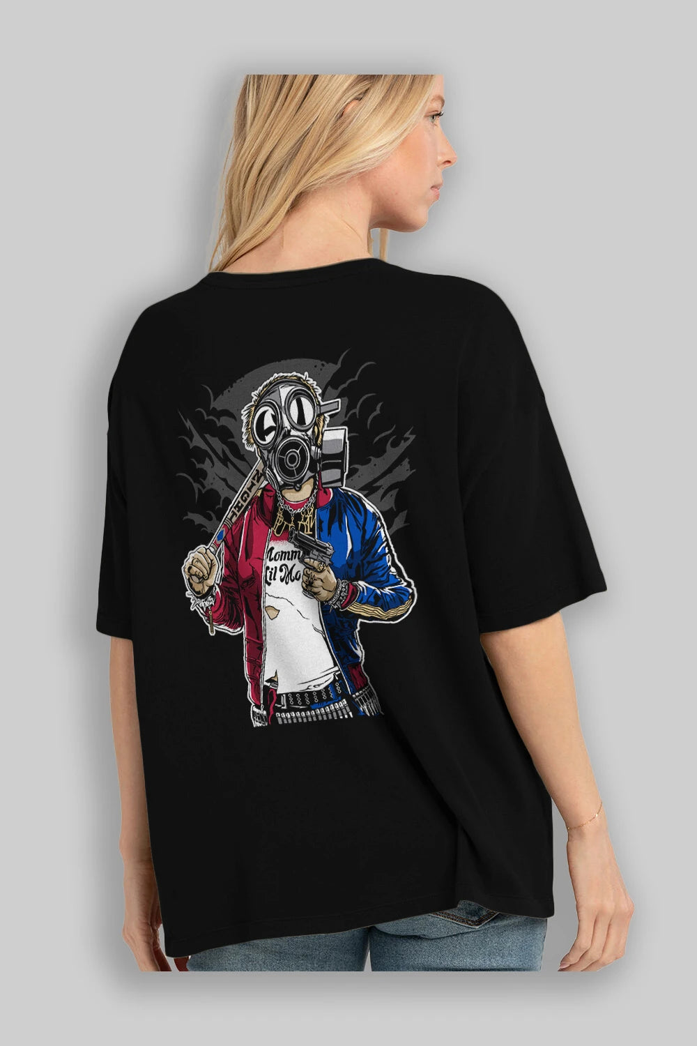 Suicide Gasmask Arka Baskılı Oversize t-shirt Erkek Kadın Unisex %100 Pamuk
