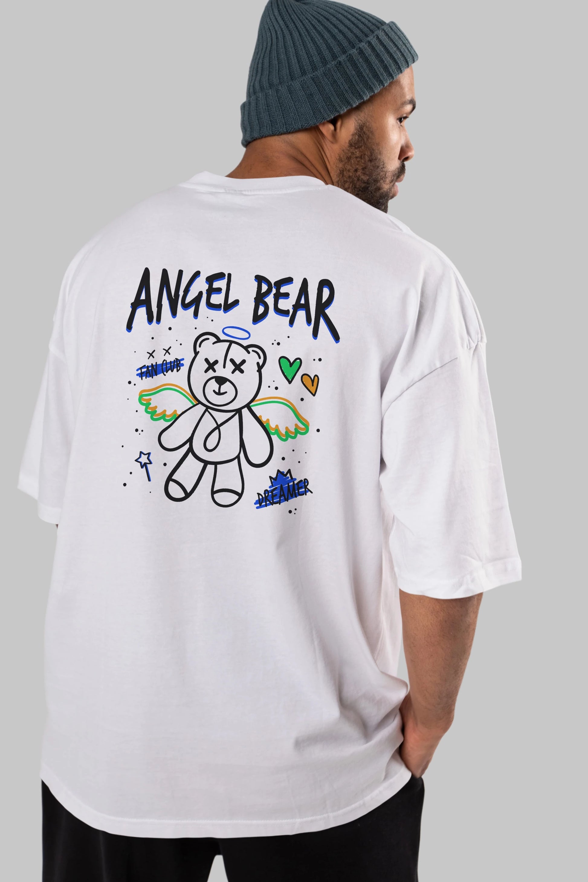 Angel Bear Arka Baskılı Oversize t-shirt Erkek Kadın Unisex