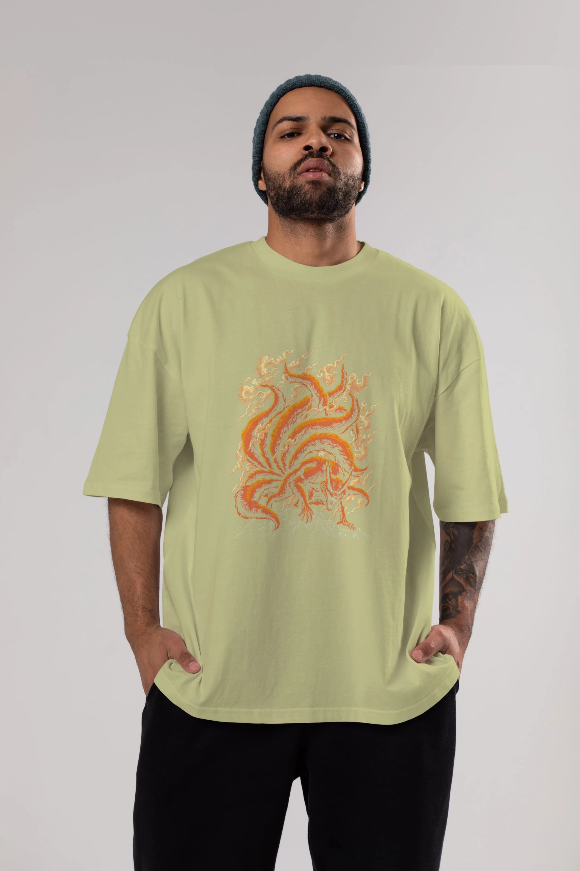 NARUTO KYUUBI Anime Ön Baskılı Oversize t-shirt %100 pamuk Erkek Kadın Unisex