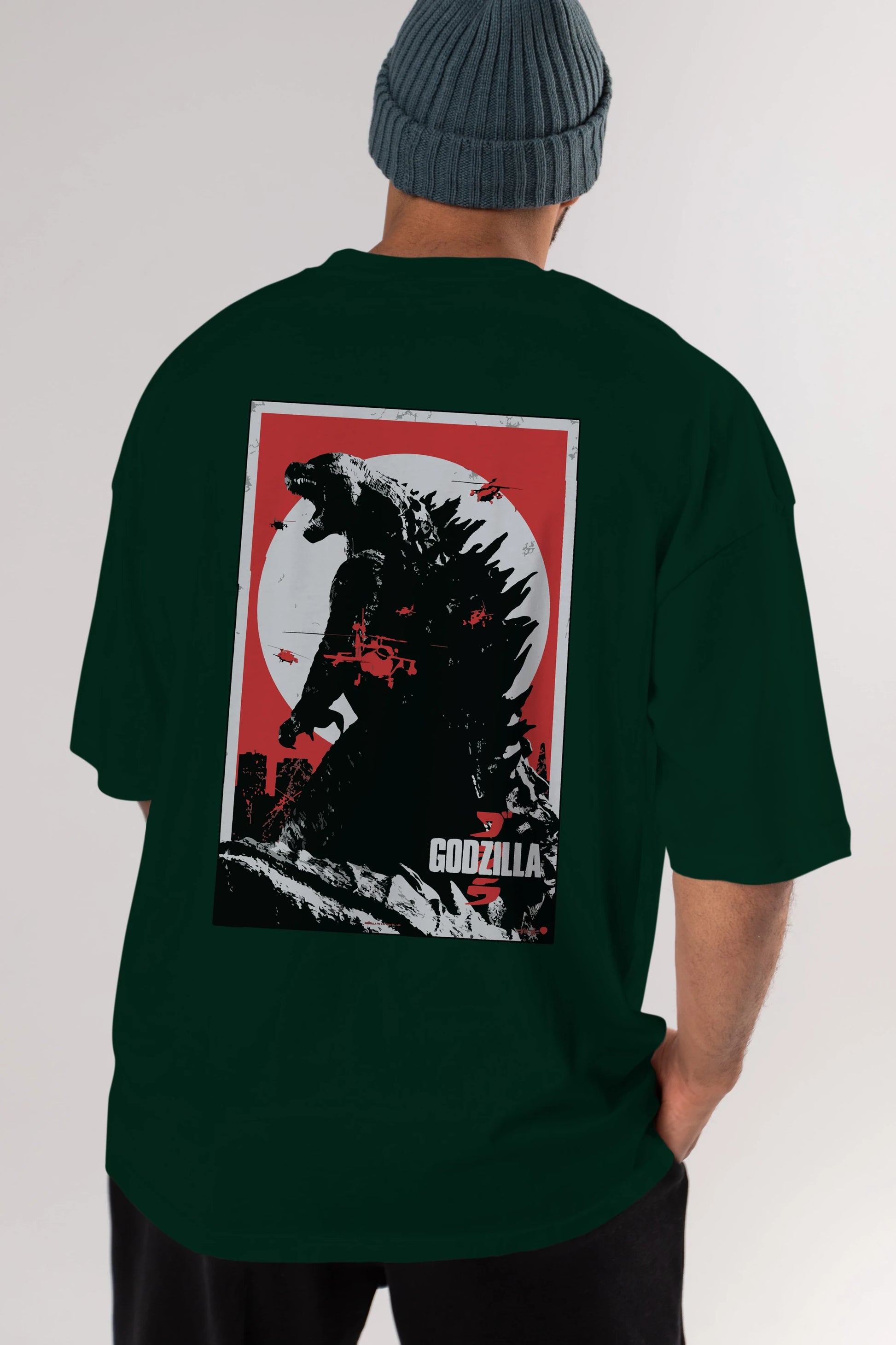 Godzilla (2) Arka Baskılı Oversize t-shirt Erkek Kadın Unisex %100 Pamuk Bisiklet Yaka tişort