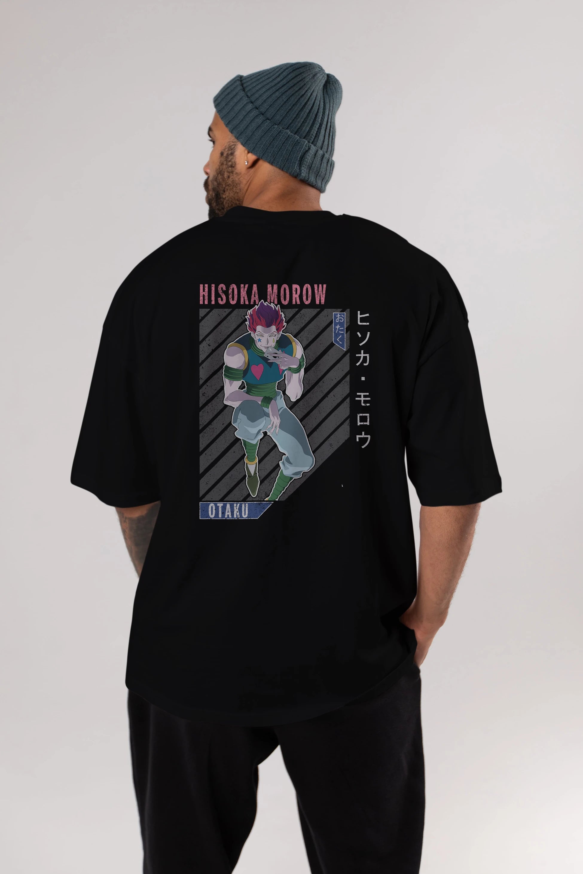 Hisoka Morow 2 2 Anime Arka Baskılı Oversize t-shirt Erkek Kadın Unisex
