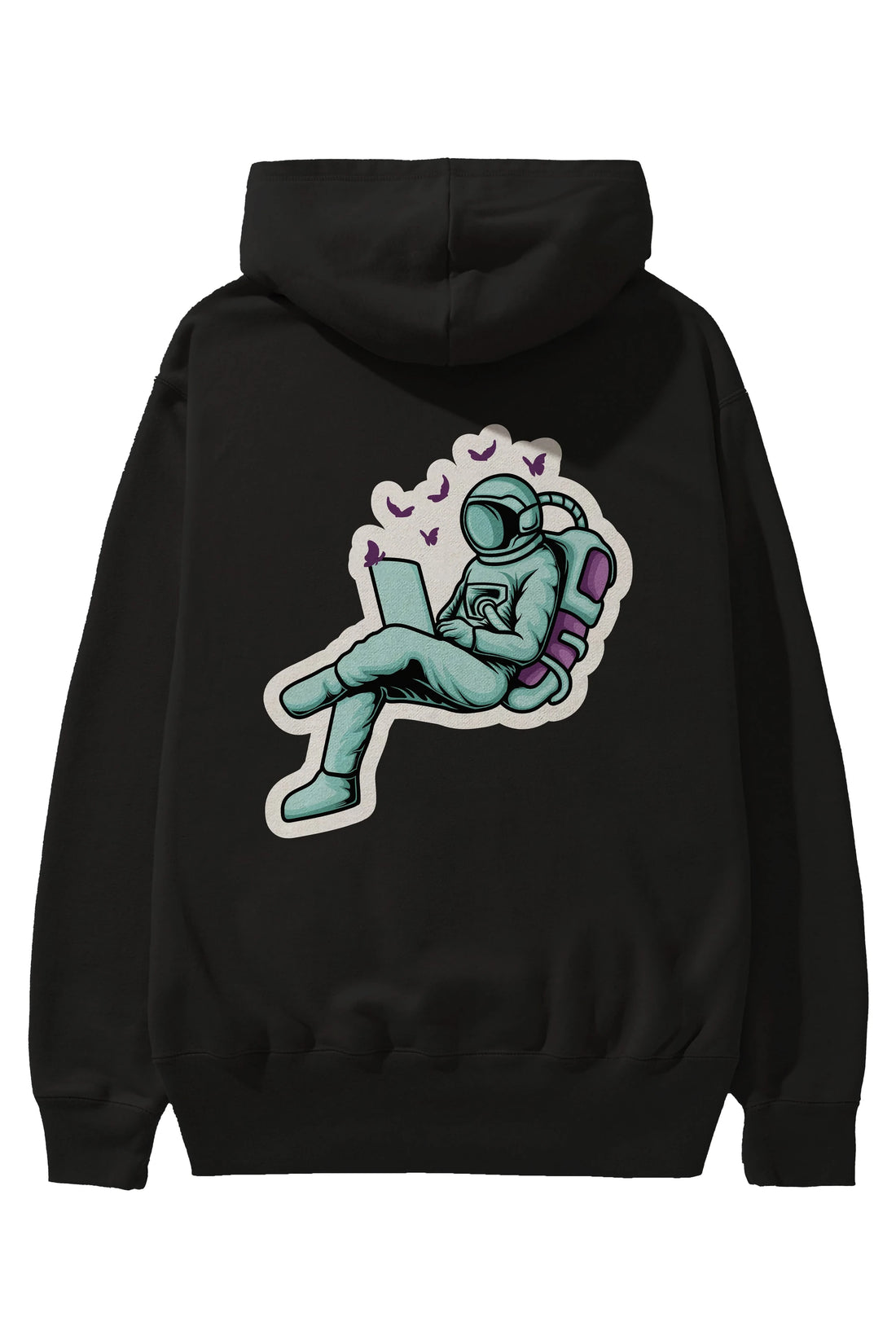 Work with Butterflies in Space Sticker Arka Baskılı Hoodie Oversize Kapüşonlu Sweatshirt Erkek Kadın Unisex