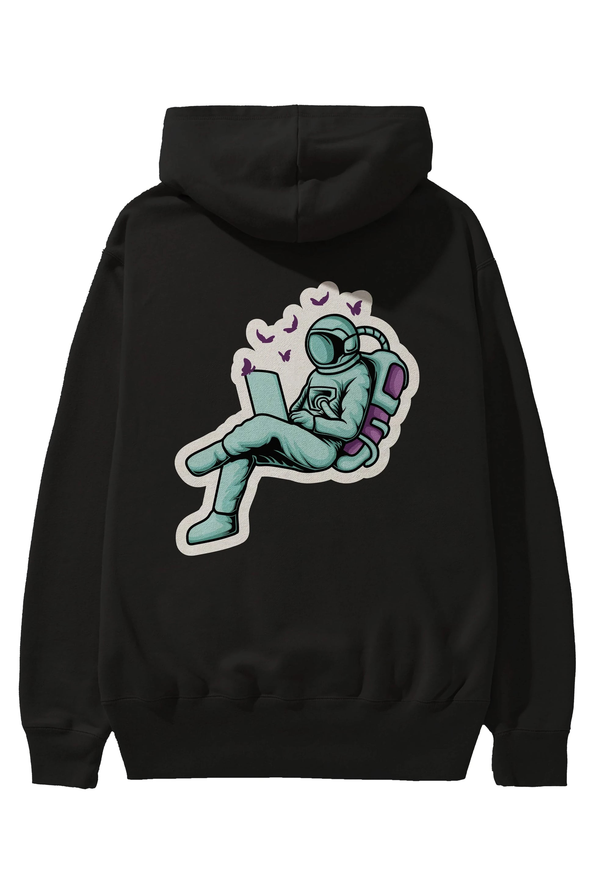 Work with Butterflies in Space Sticker Arka Baskılı Hoodie Oversize Kapüşonlu Sweatshirt Erkek Kadın Unisex