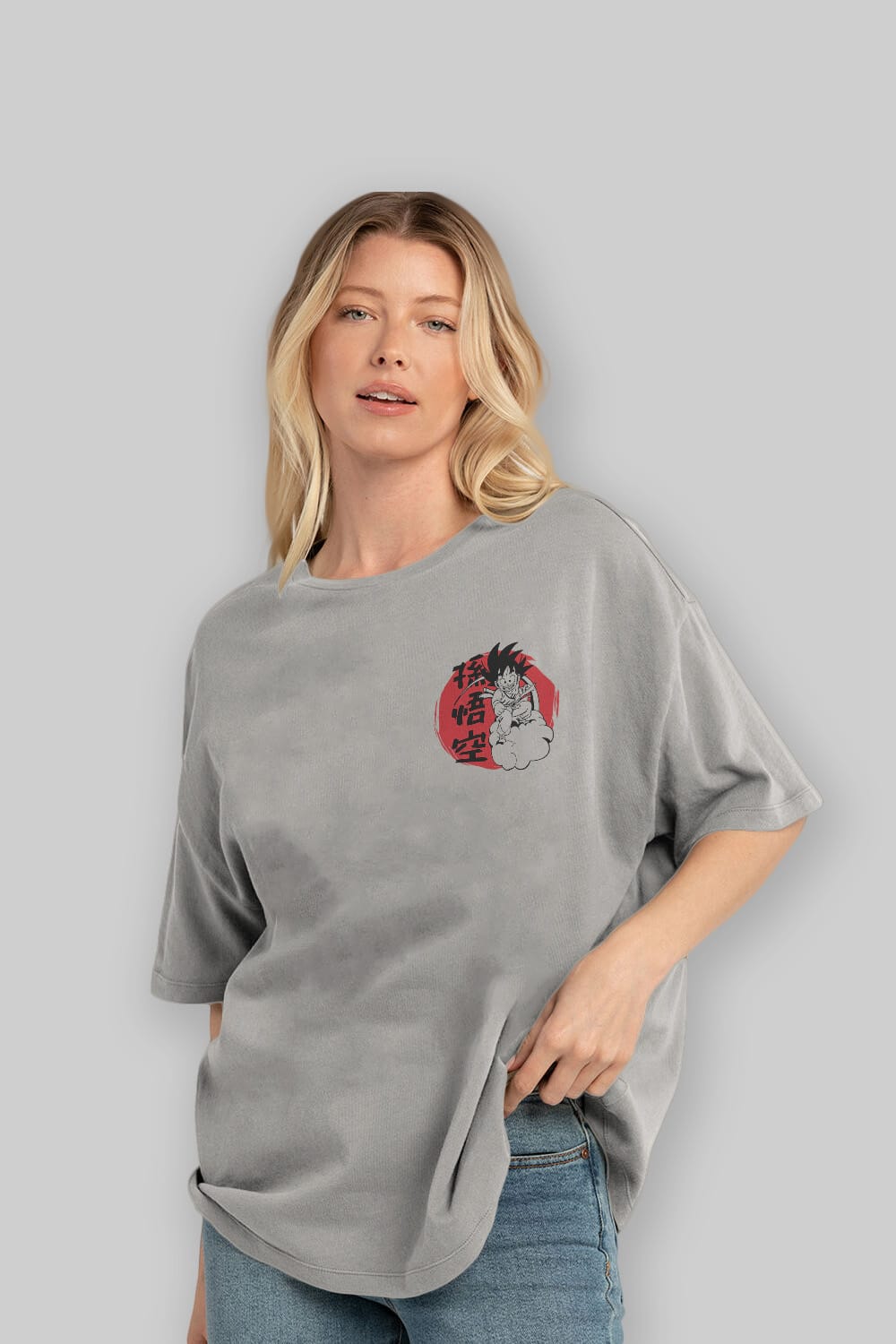 DRAGON BALL Ön Sol Baskılı Oversize t-shirt Erkek Kadın Unisex %100 Pamuk Bisiklet Yaka tişort