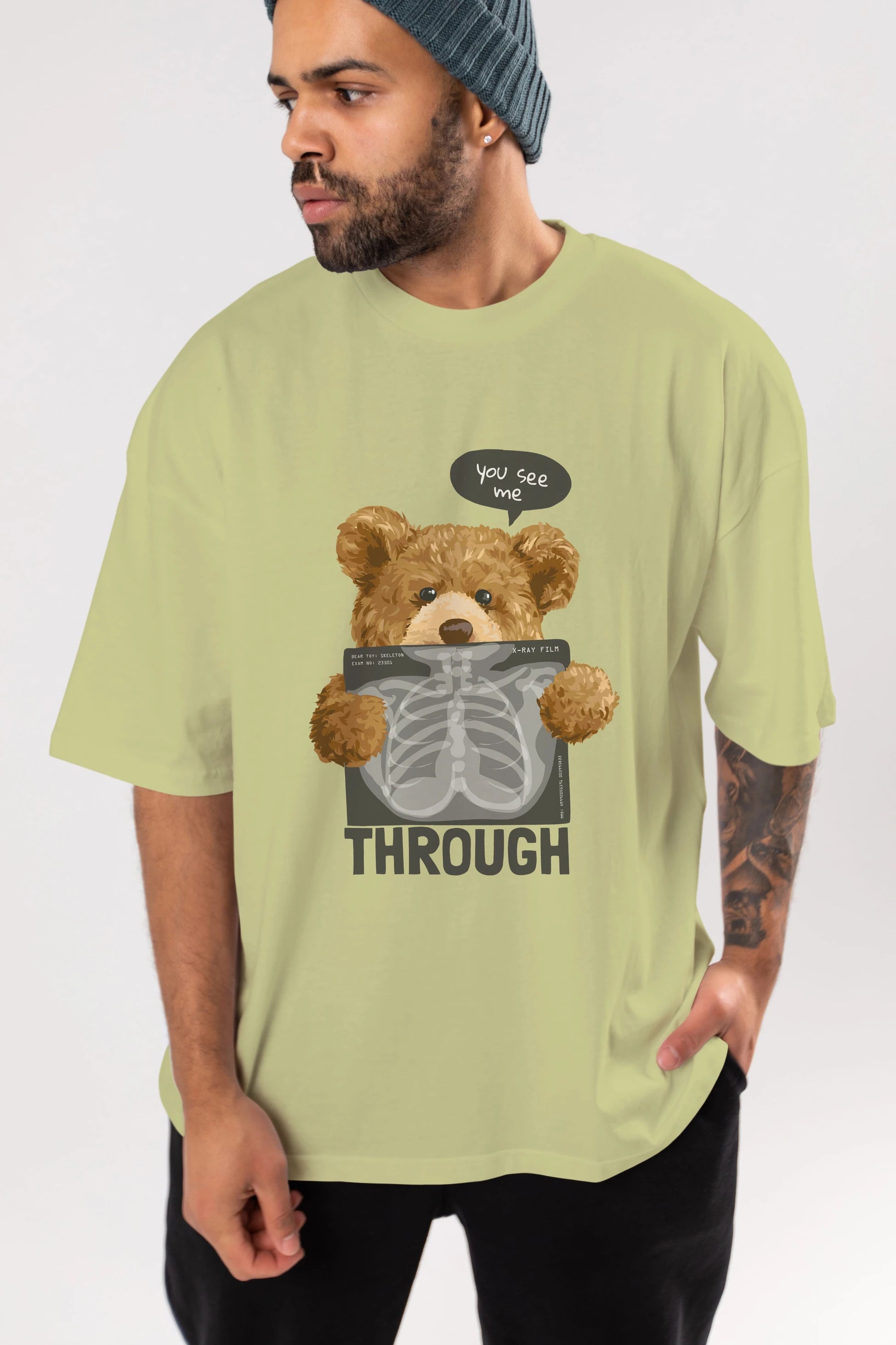 Teddy Bear Trough Ön Baskılı Oversize t-shirt Erkek Kadın Unisex %100 Pamuk