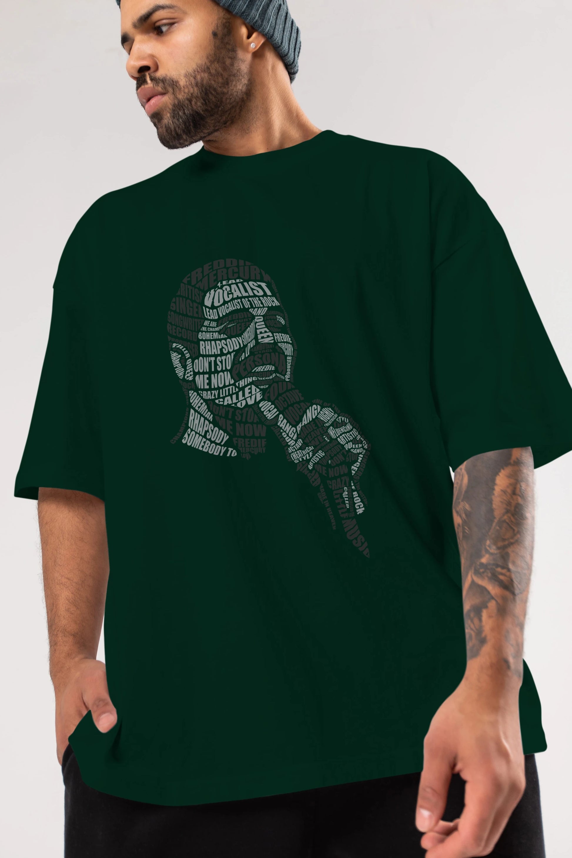 Freddy Mercuri Calligram Ön Baskılı Oversize t-shirt %100 pamuk Erkek Kadın Unisex
