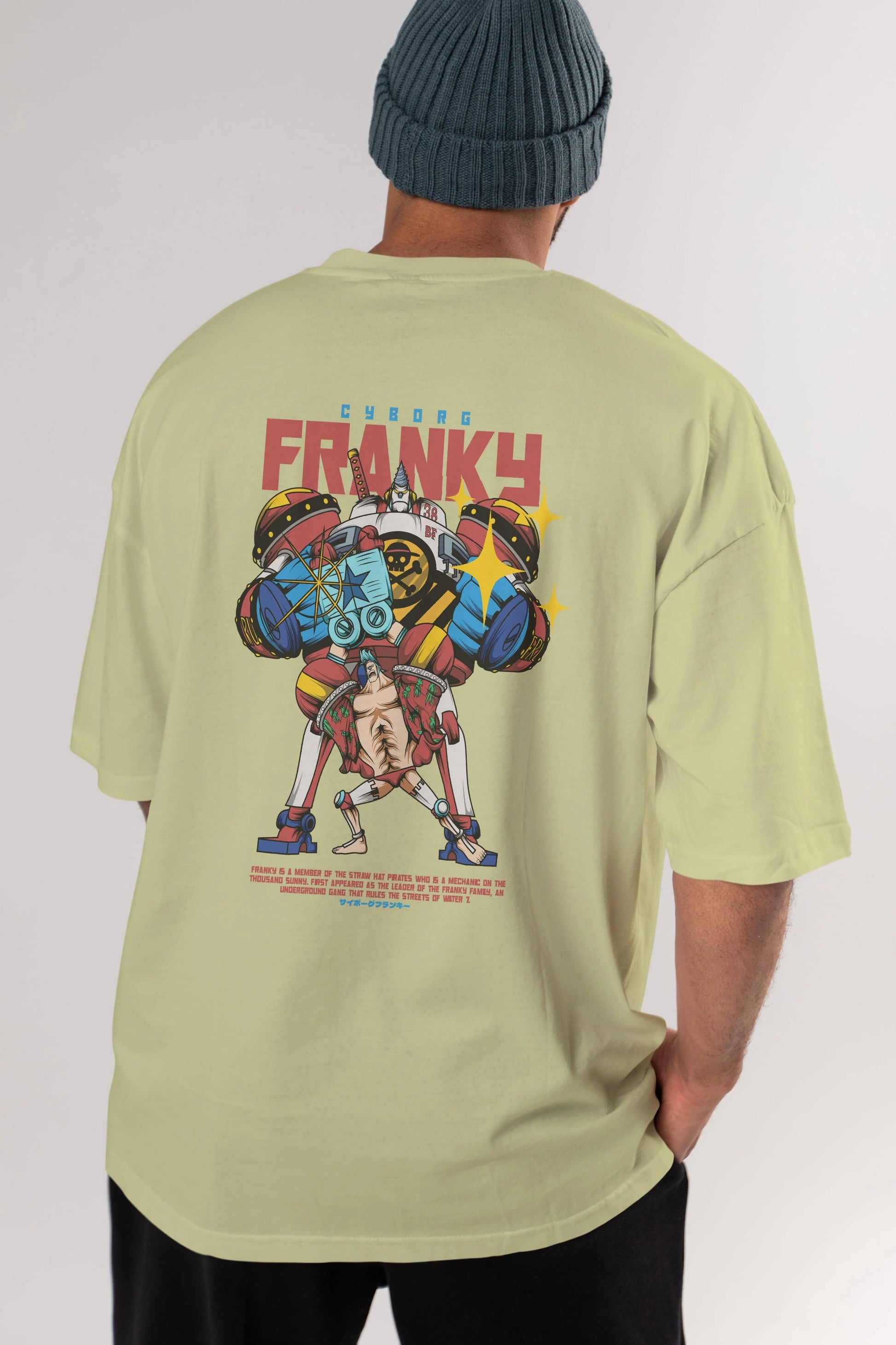 Cyborg Franky Anime Arka Baskılı Oversize t-shirt Erkek Kadın Unisex