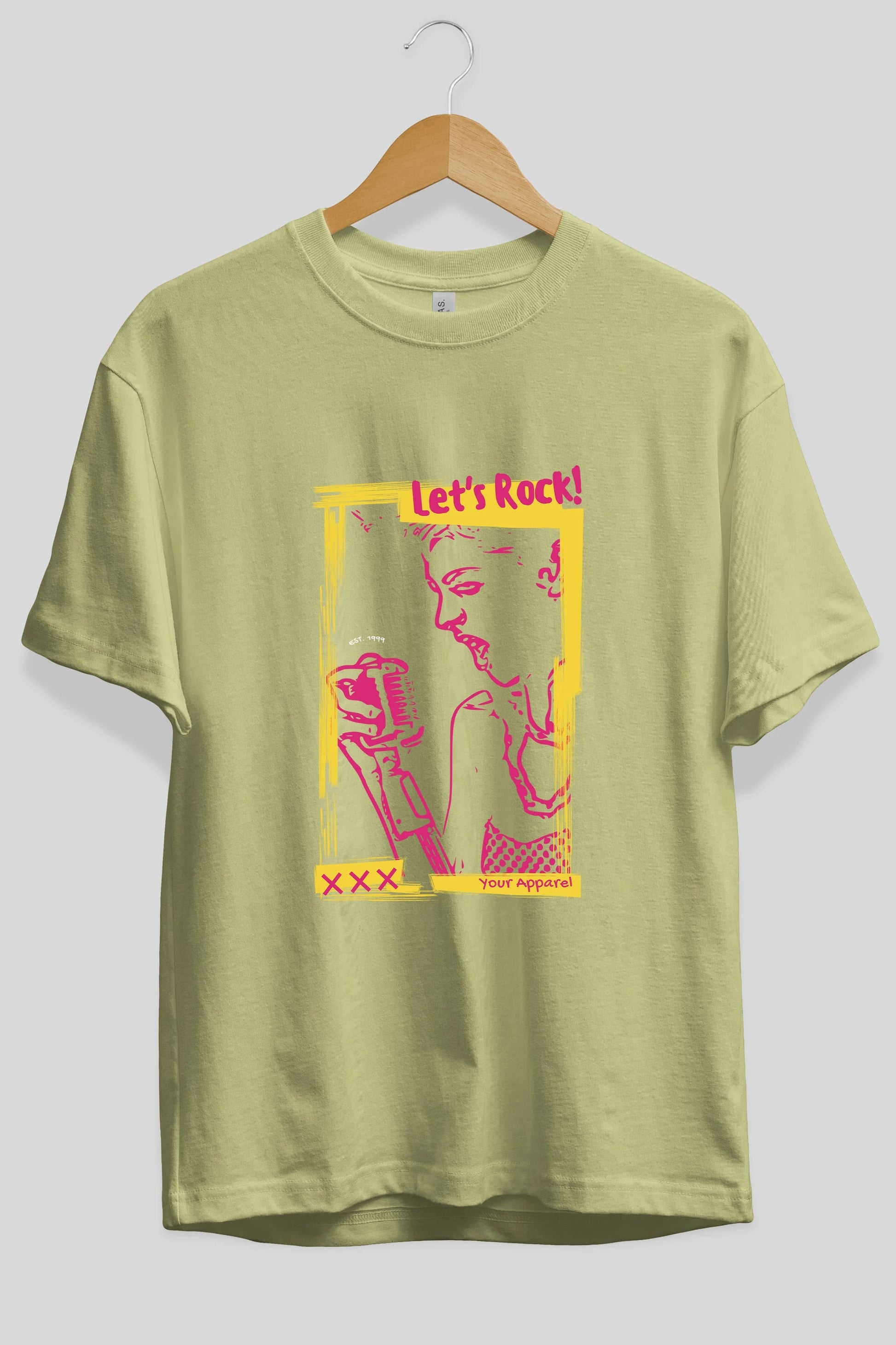 Let's Rock Yazılı Ön Baskılı Oversize t-shirt Erkek Kadın Unisex