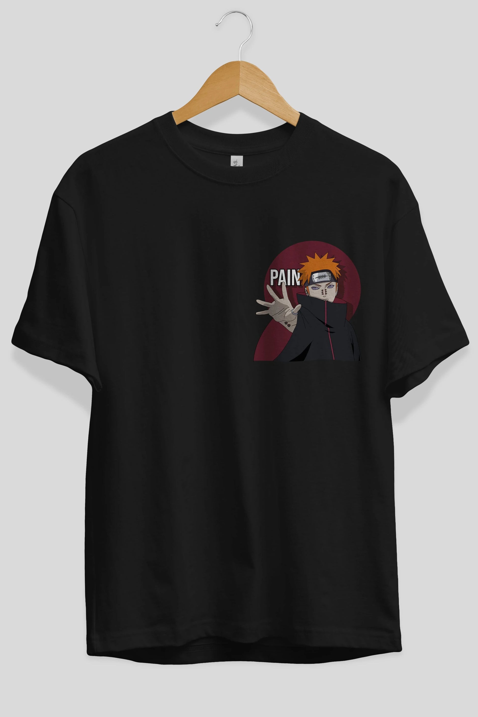 PAIN NARUTO Ön Sol Baskılı Oversize t-shirt Erkek Kadın Unisex %100 Pamuk Bisiklet Yaka tişort