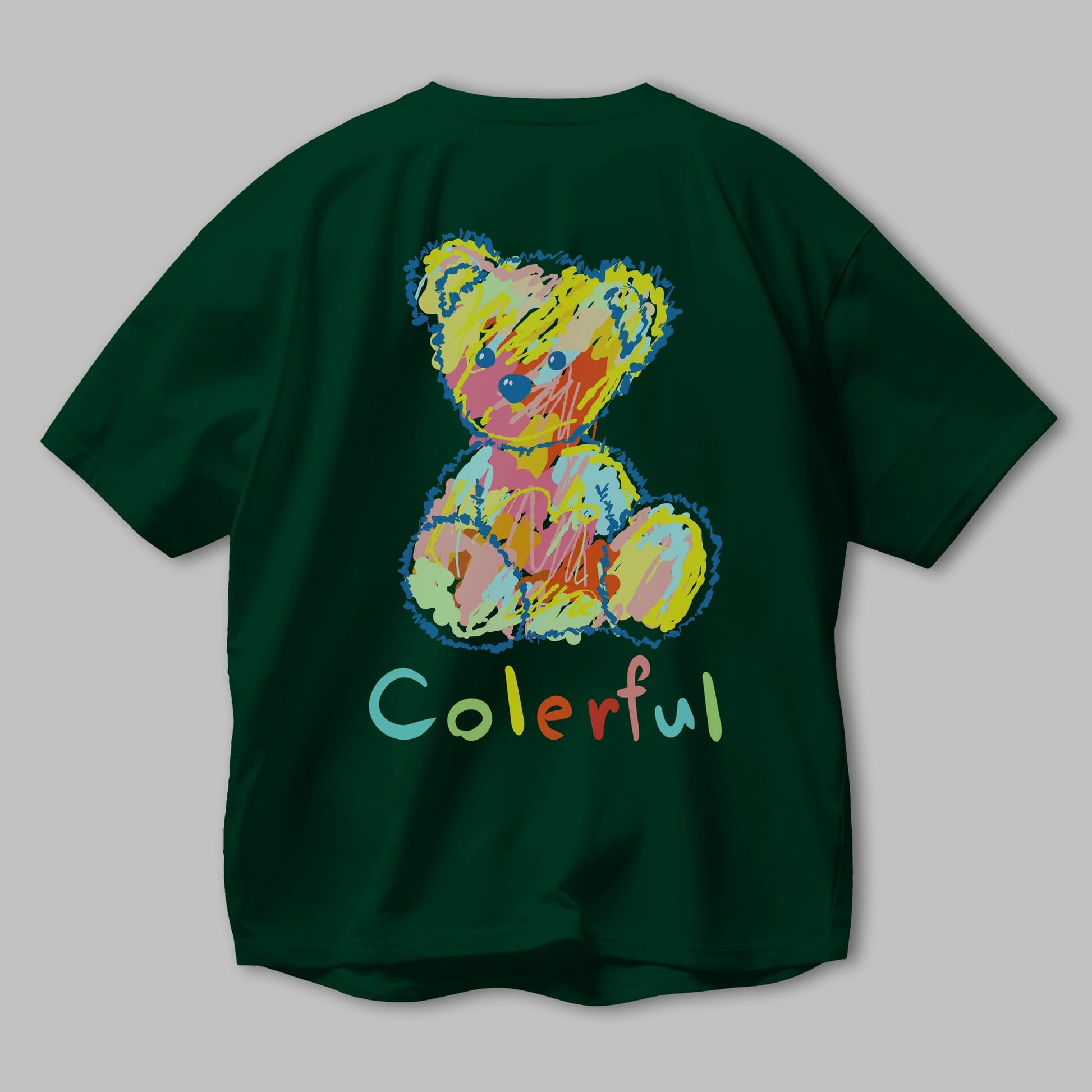 Colerful Bear Arka Baskılı Oversize t-shirt Erkek Kadın Unisex