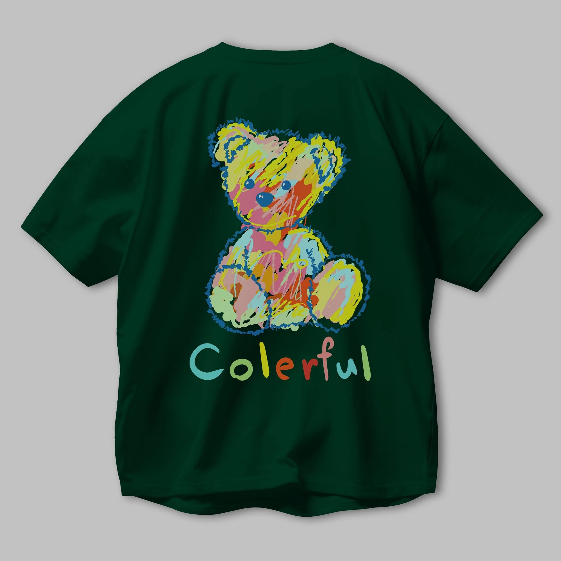 Colerful Bear Arka Baskılı Oversize t-shirt Erkek Kadın Unisex