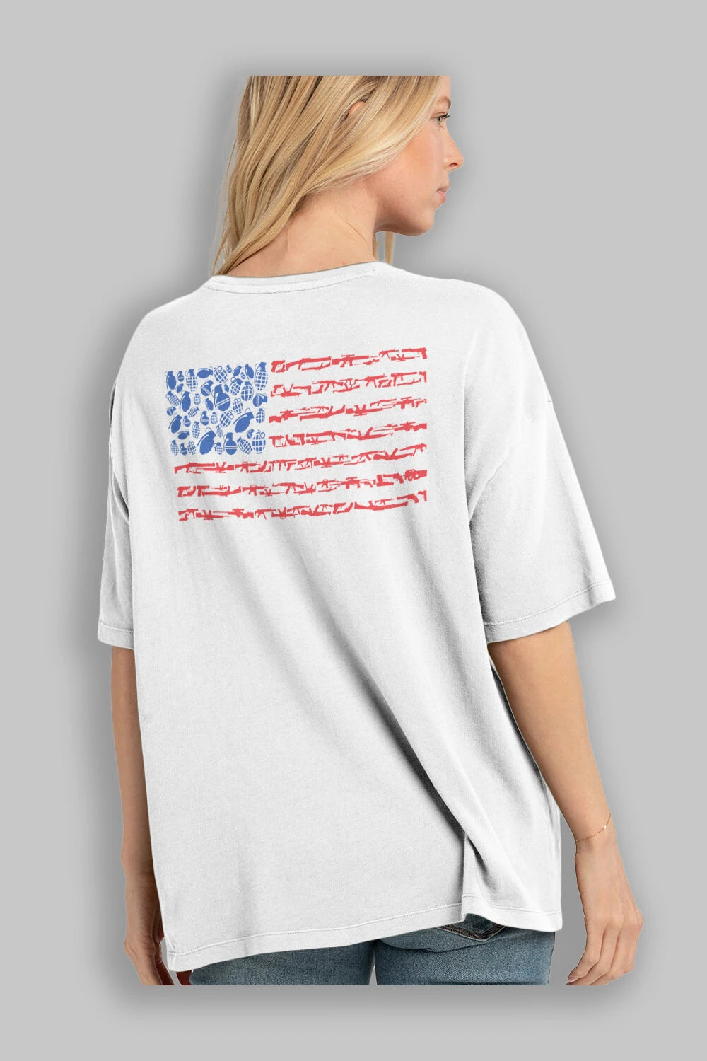 Weapon Flag Arka Baskılı Oversize t-shirt %100 pamuk Erkek Kadın Unisex