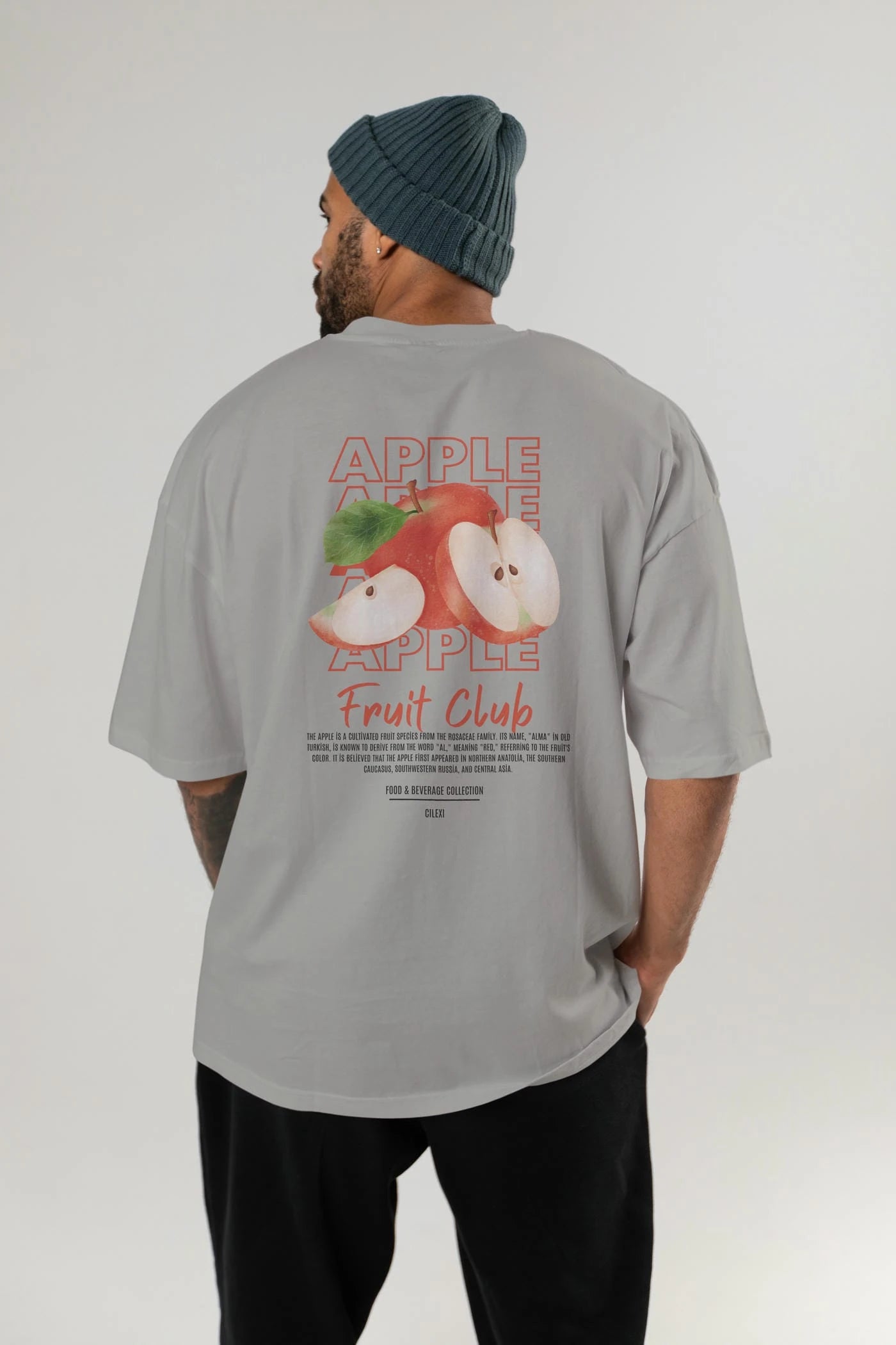 Apple Arka Baskılı Oversize t-shirt Erkek Kadın Pamuk Bisiklet Yaka tişort