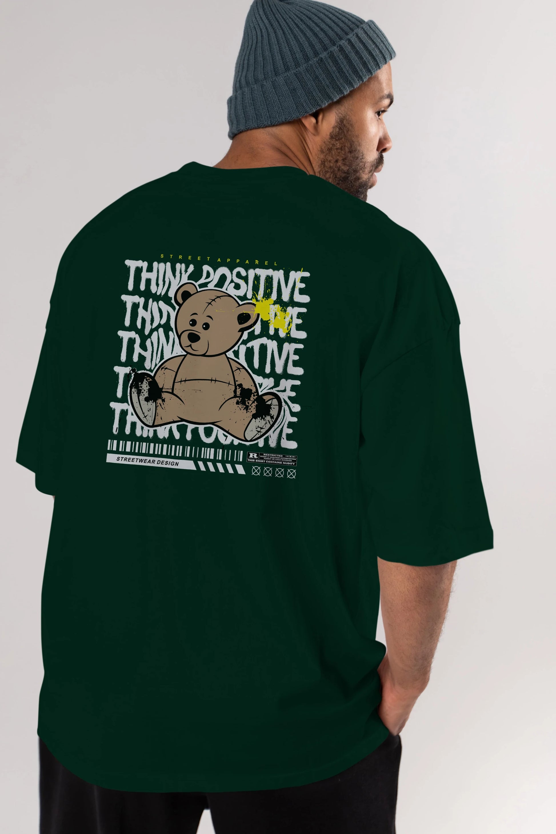 Teddy Bear Think Positive Arka Baskılı Oversize t-shirt Erkek Kadın Unisex