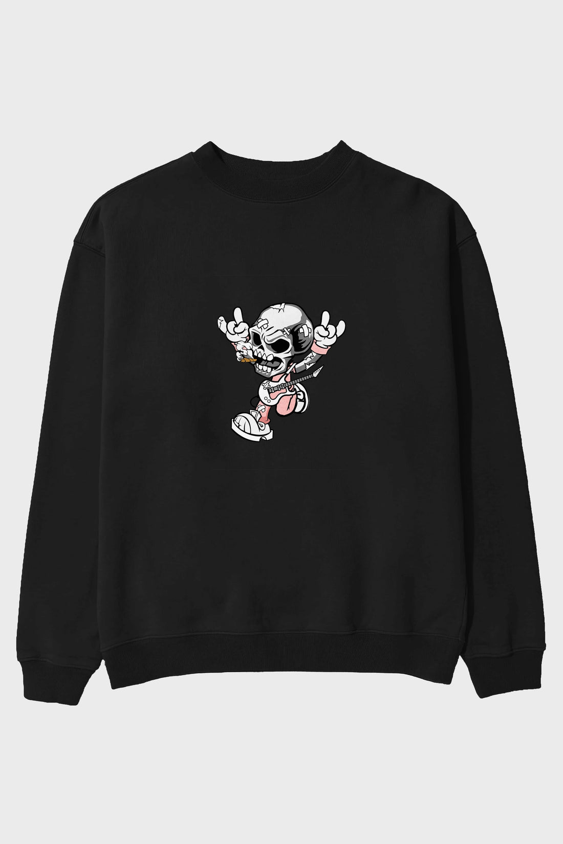 Skull Metal Sign Ön Baskılı Oversize Sweatshirt Erkek Kadın Unisex