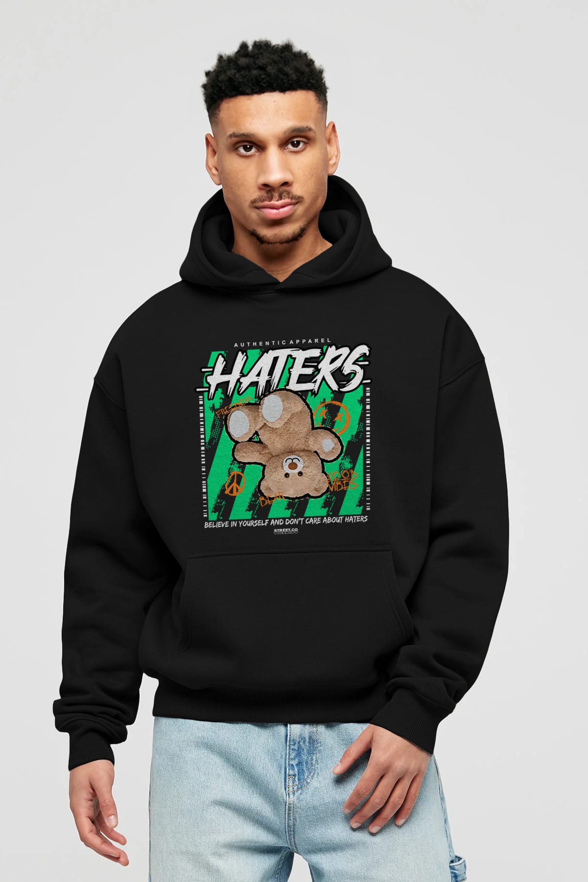 Haters Bear Ön Baskılı Hoodie Oversize Kapüşonlu Sweatshirt Erkek Kadın Unisex