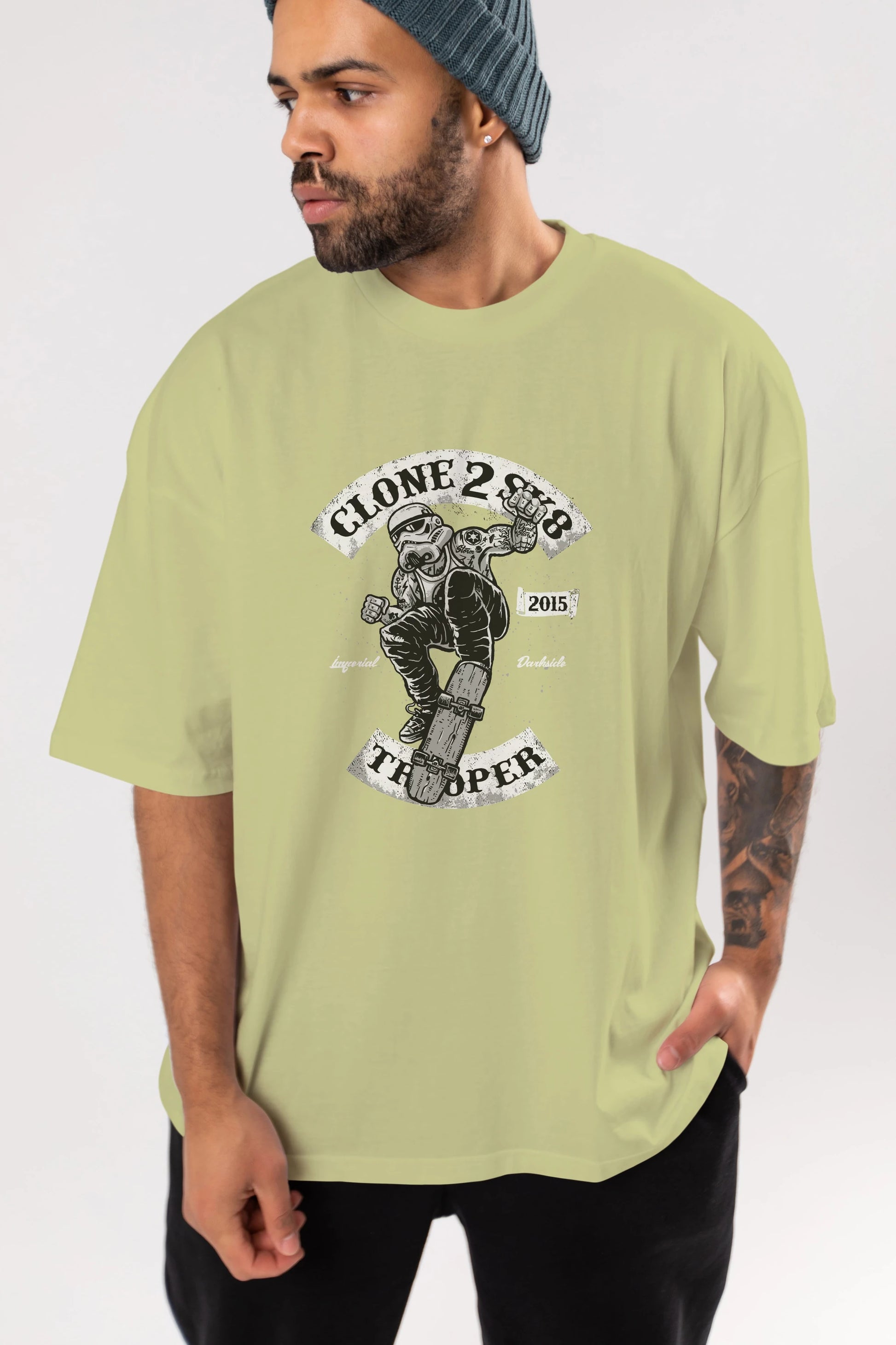Clone 2 Sk8 Ön Baskılı Oversize t-shirt Erkek Kadın Unisex %100 Pamuk tişort