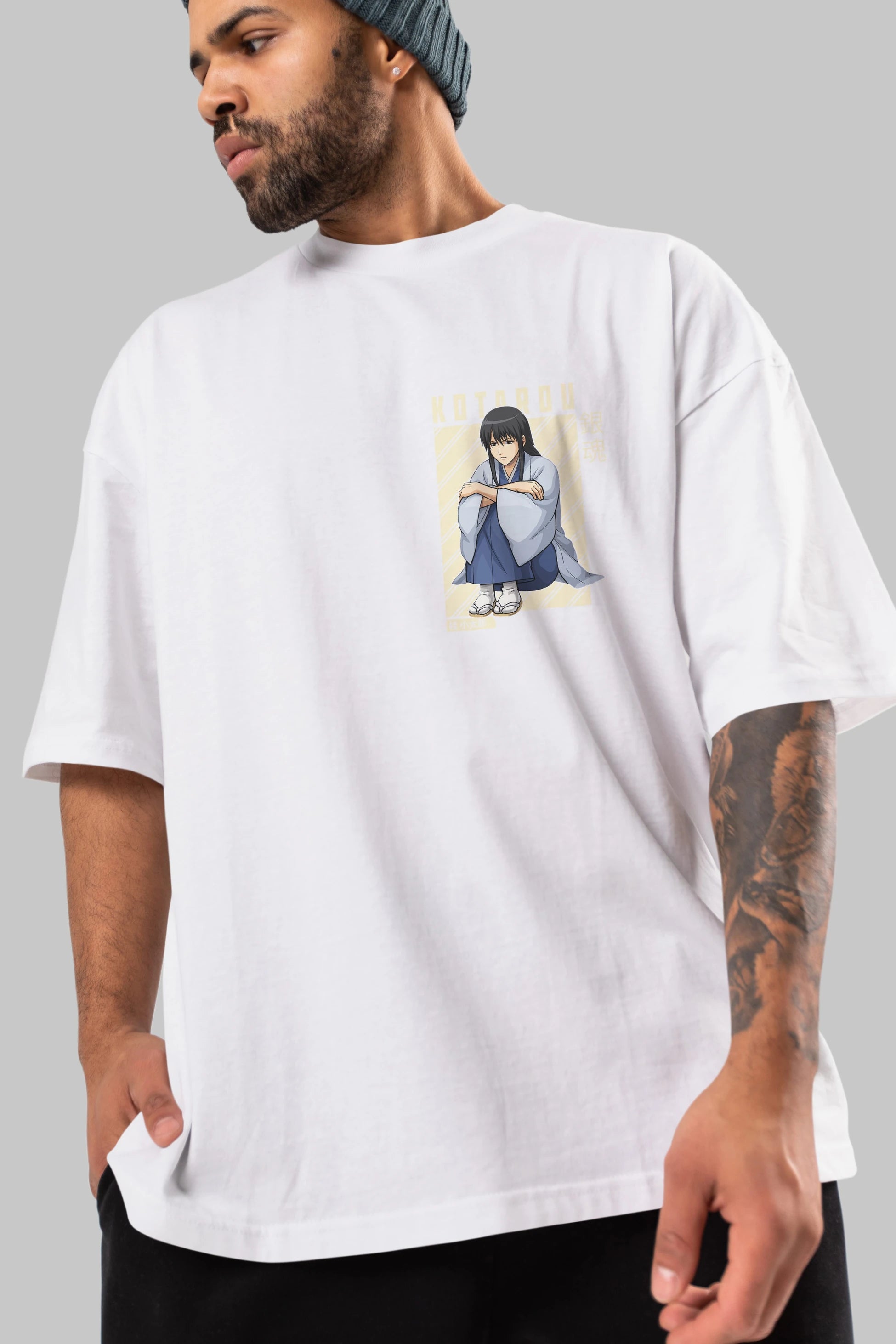 Kotarou Katsura GINTAMA Ön Sol Baskılı Oversize t-shirt Erkek Kadın Unisex %100 Pamuk Bisiklet Yaka tişort