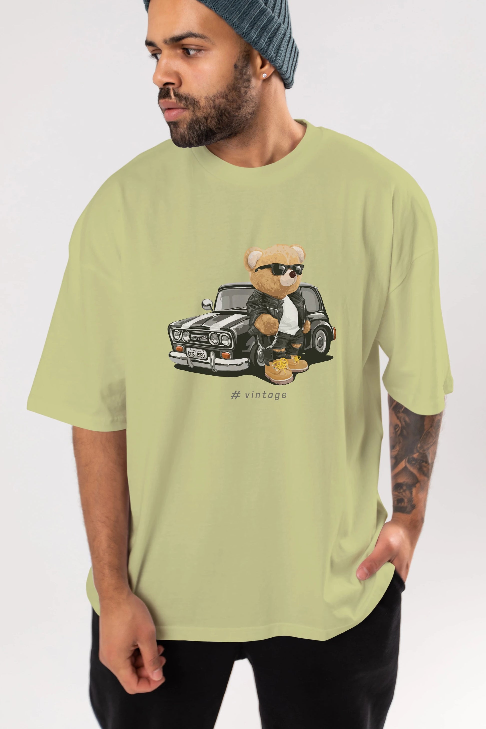 Teddy Bear Vintage Ön Baskılı Oversize t-shirt Erkek Kadın Unisex %100 Pamuk
