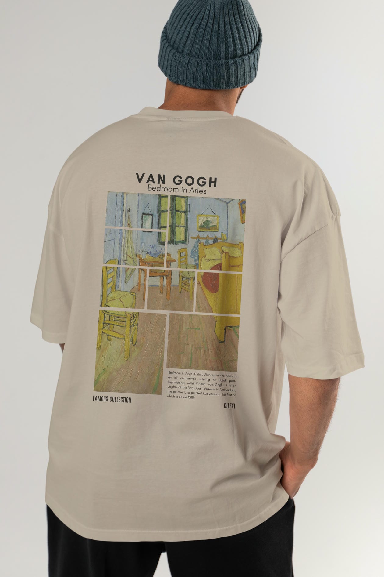 Van Gogh Arka Baskılı Oversize t-shirt Erkek Kadın Bisiklet Yaka Pamuk tişort
