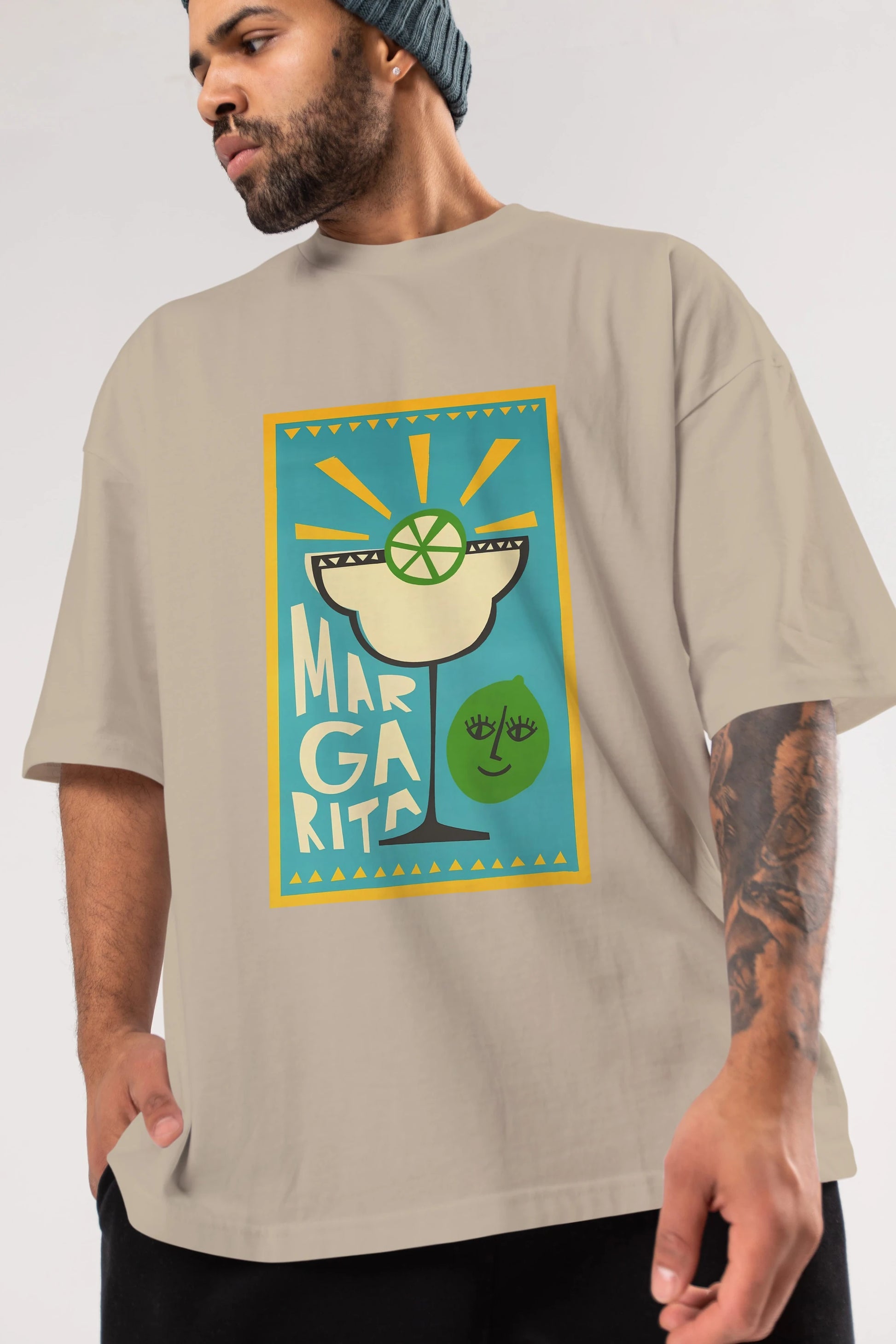 Margarita 4 Ön Baskılı Oversize t-shirt Erkek Kadın Unisex %100 Pamuk Bisiklet Yaka tişort