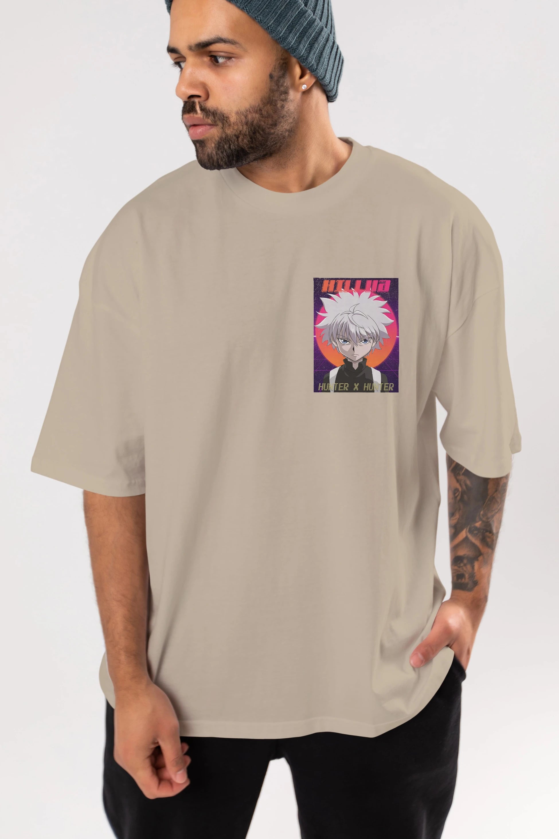 Killua Zoldyck 12 1 Ön Sol Baskılı Oversize t-shirt Erkek Kadın Unisex %100 Pamuk Bisiklet Yaka tişort